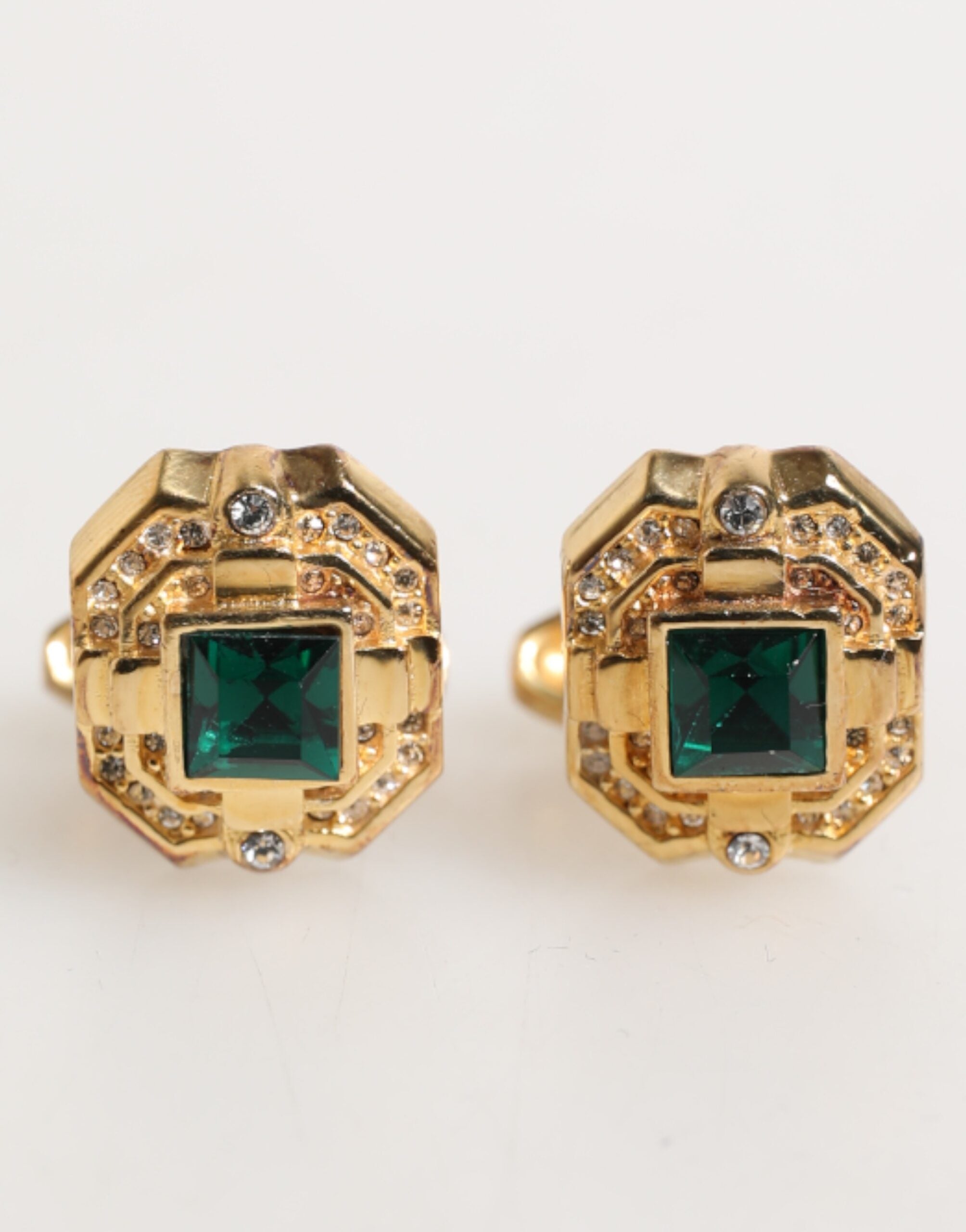 Dolce & Gabbana Smaragdgrüner Kristall Goldton 925 Sterling Manschettenknopf