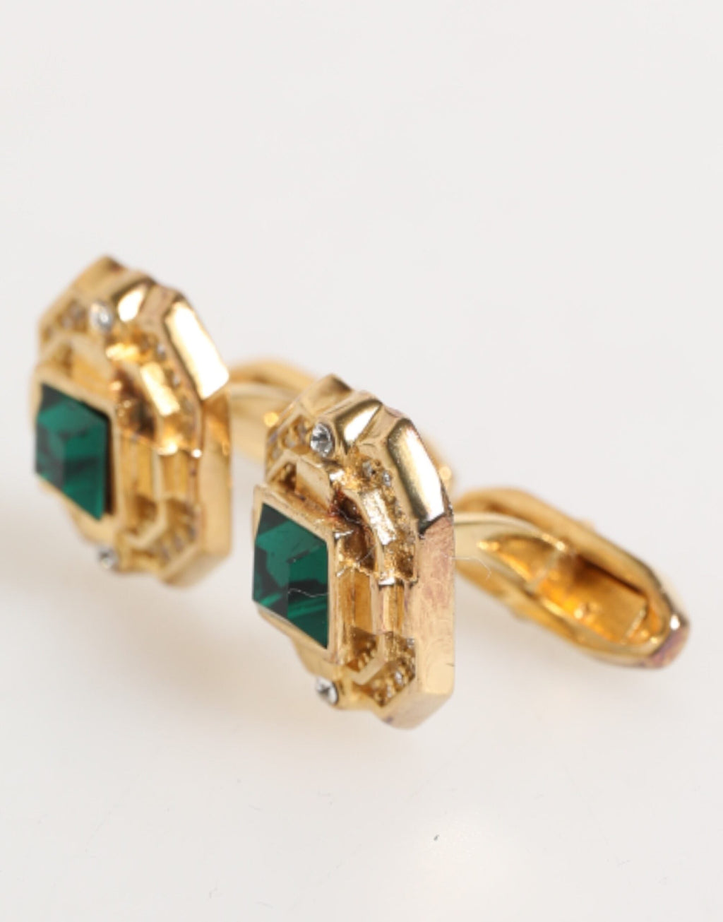 Dolce & Gabbana Smaragdgrüner Kristall Goldton 925 Sterling Manschettenknopf