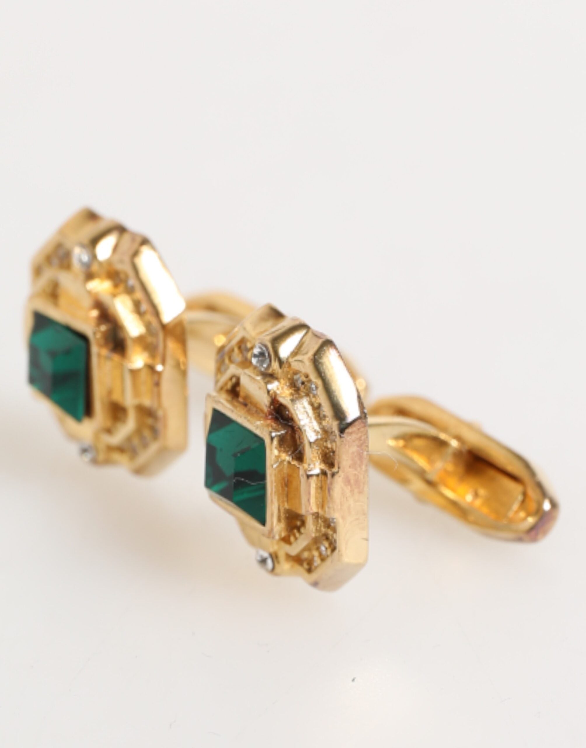 Dolce & Gabbana Smaragdgrüner Kristall Goldton 925 Sterling Manschettenknopf