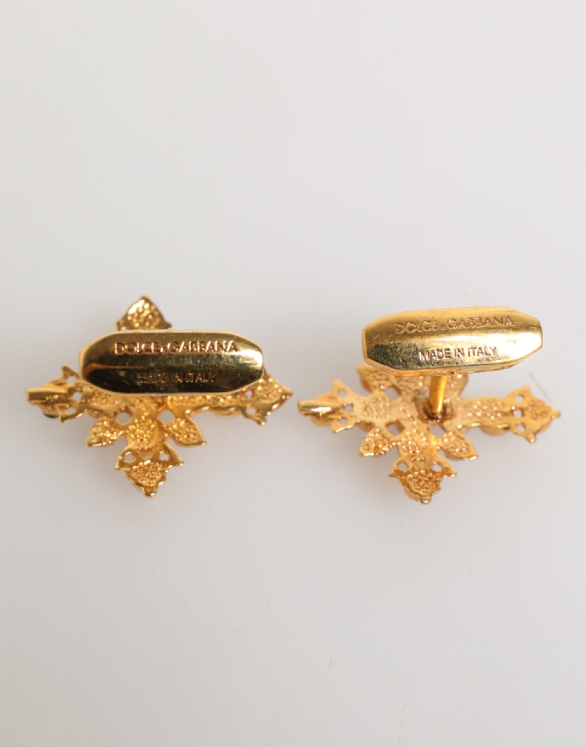 Dolce & Gabbana Gold Tone Messing Kreuz Kristall Männer Accessoire Manschettenknopf