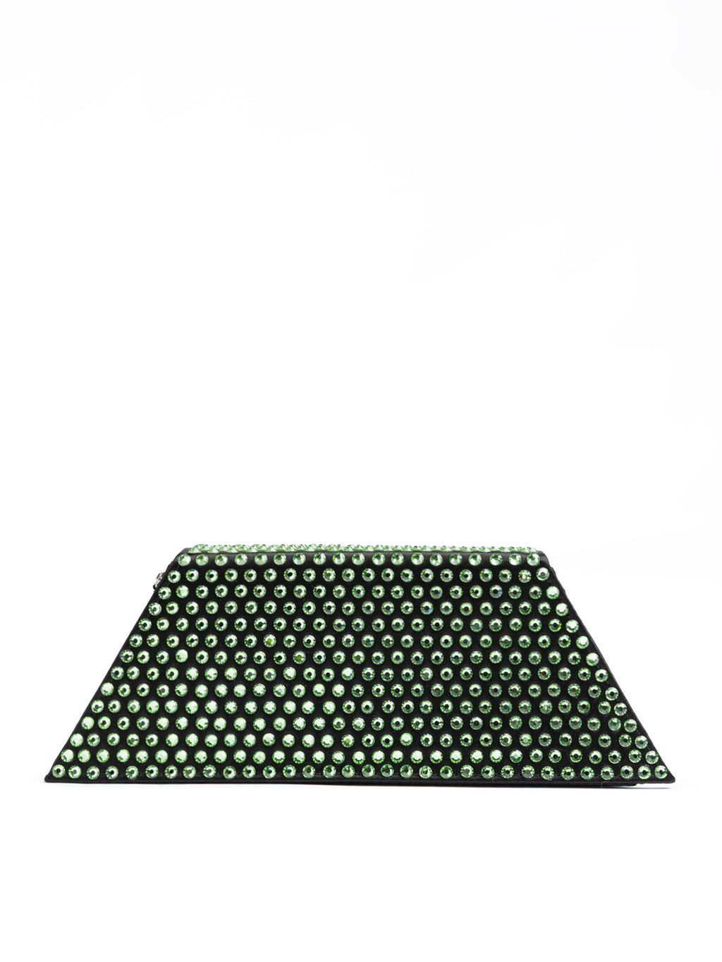 Amina Muaddi Mini Umhängetasche aus schwarzem Satin und grünen Kristallen