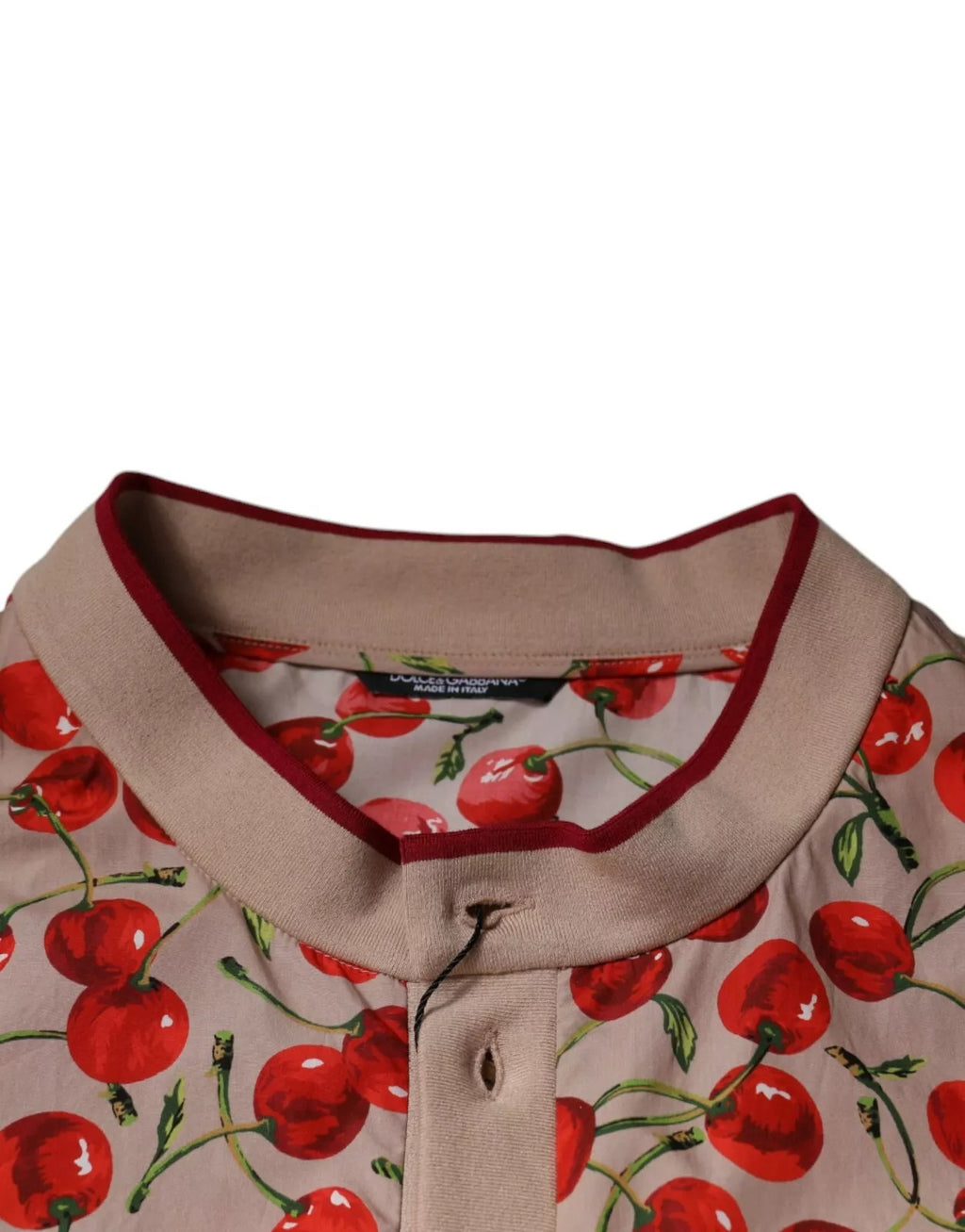 Dolce & Gabbana Beige Kirsche Nylon Geknöpftes Freizeithemd