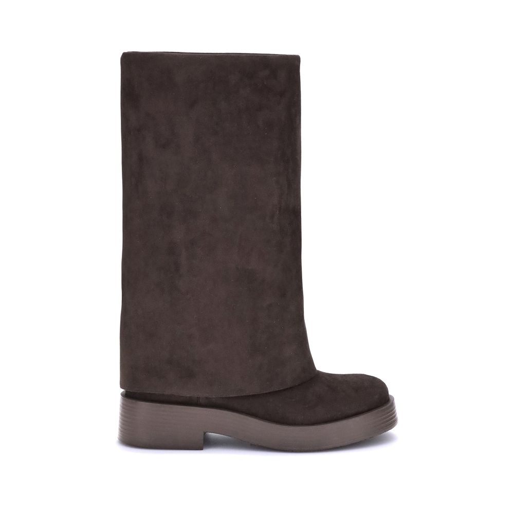 Casadei Braune Polyester-Flachstiefel