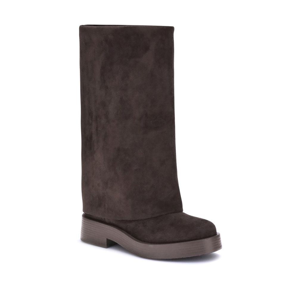 Casadei Braune Polyester-Flachstiefel