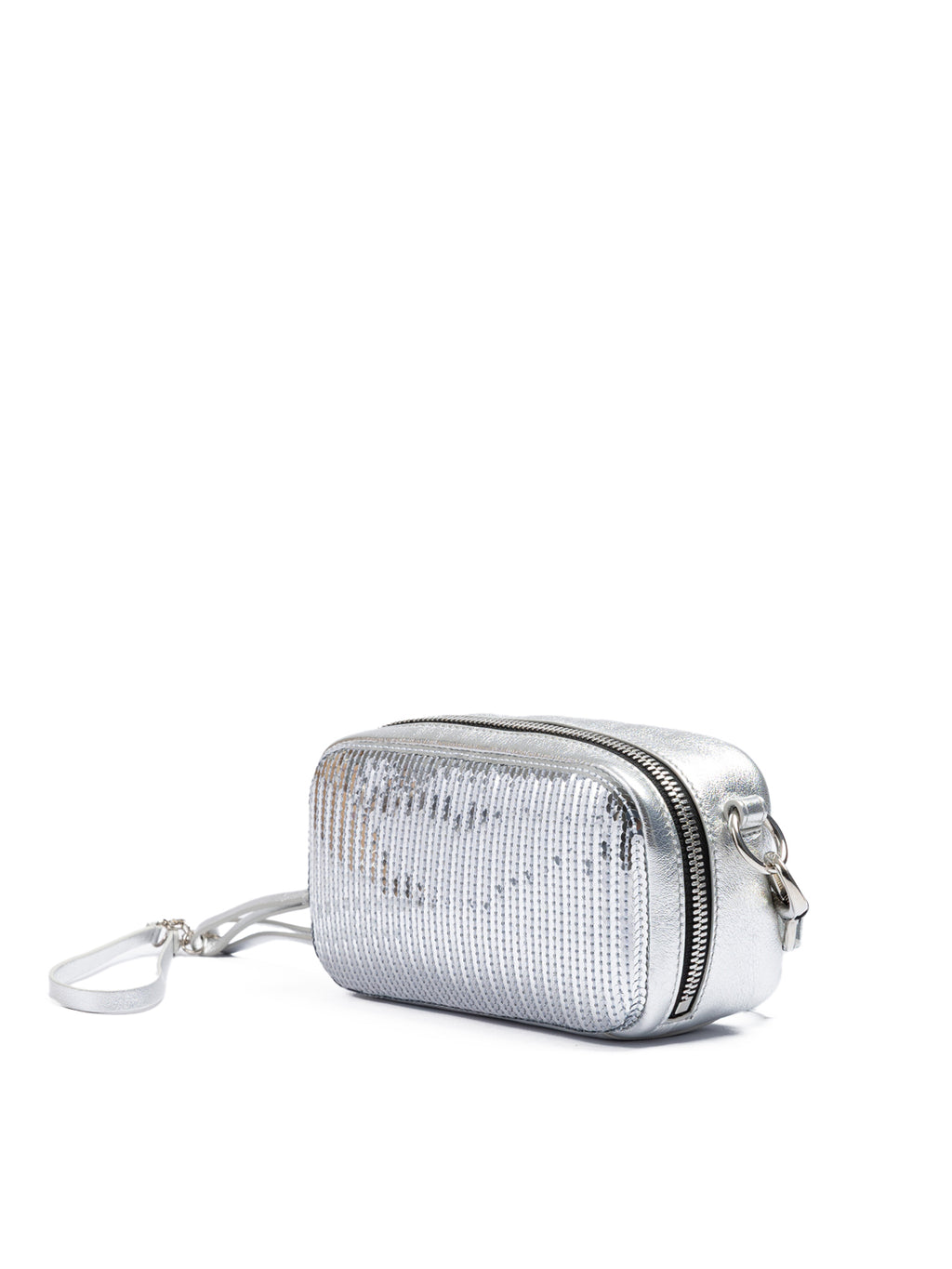 Dsquared² Silberne Pailletten und Leder Clutch Tasche