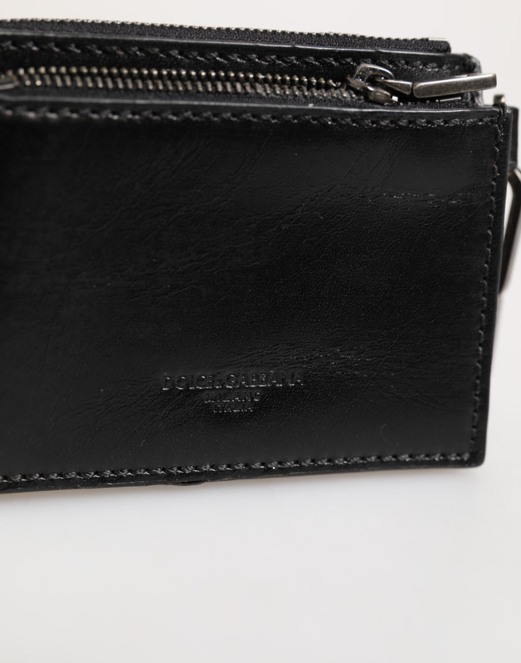 Dolce & Gabbana Schwarzes Leder Zip Logo Schlüsselanhänger Münzgeldbörse Schlüsselanhänger Geldbörse