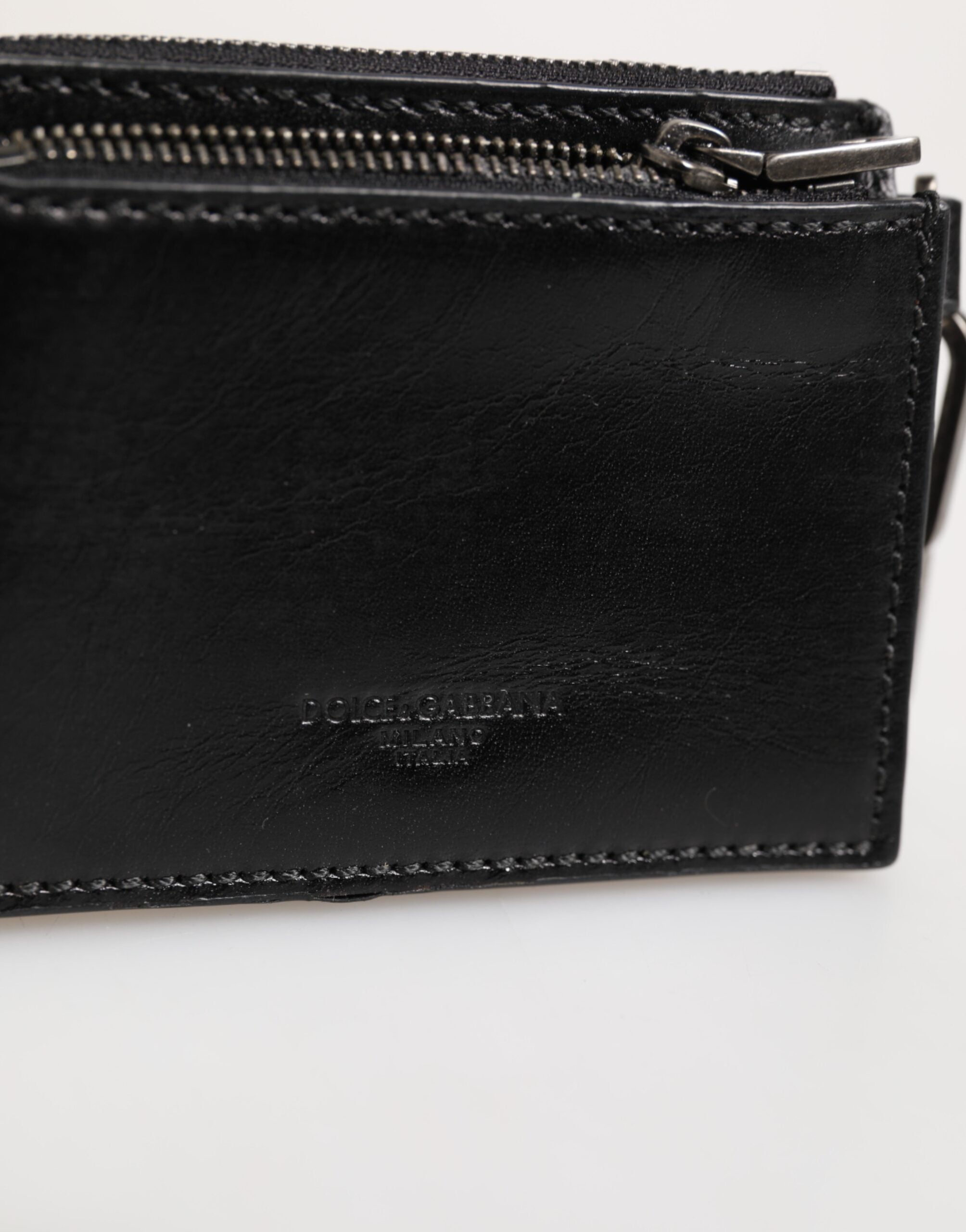 Dolce & Gabbana Schwarzes Leder Zip Logo Schlüsselanhänger Münzgeldbörse Schlüsselanhänger Geldbörse