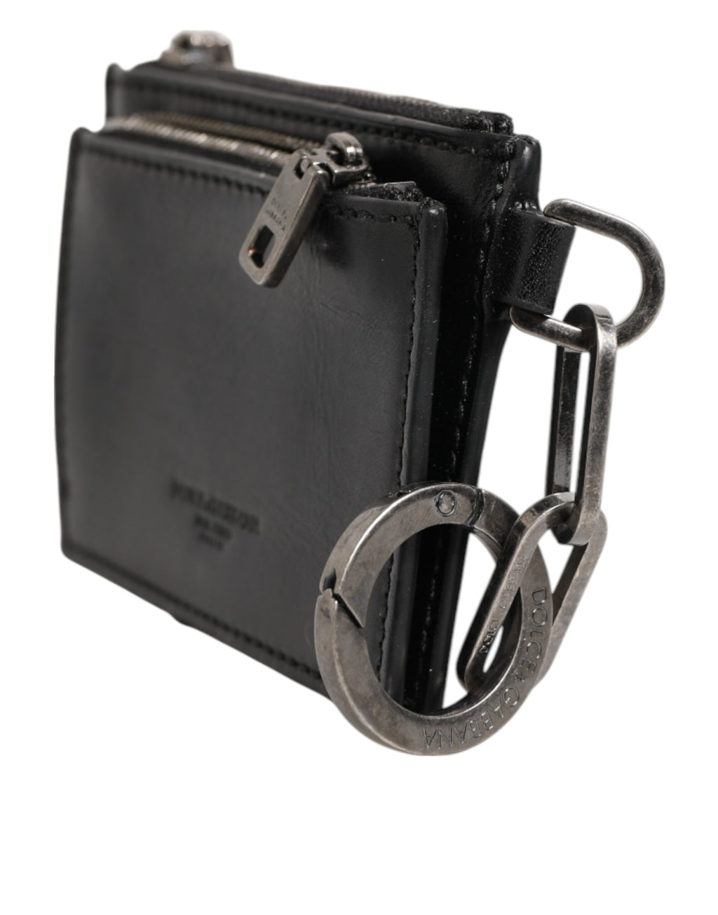 Dolce & Gabbana Schwarzes Leder Zip Logo Schlüsselanhänger Münzgeldbörse Schlüsselanhänger Geldbörse