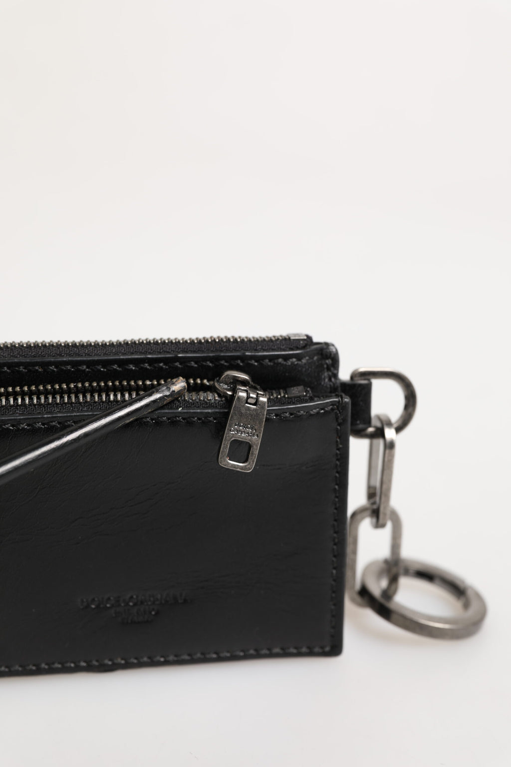 Dolce & Gabbana Schwarzes Leder Zip Logo Schlüsselanhänger Münzgeldbörse Schlüsselanhänger Geldbörse