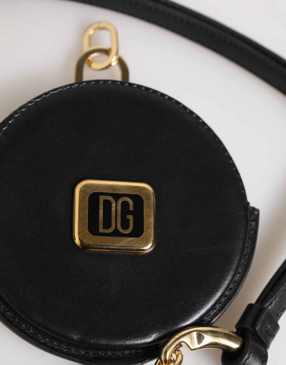 Dolce & Gabbana Zwart Rond Leren DG Logo Muntportemonnee Koord Portemonnee