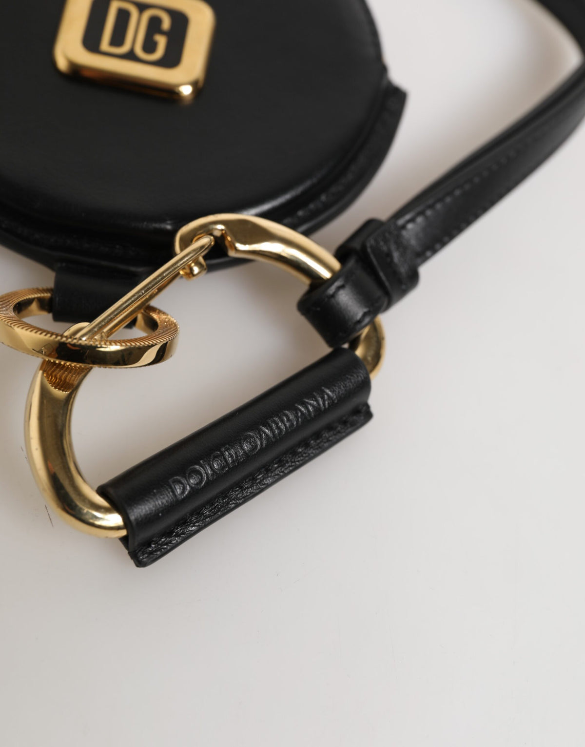 Dolce & Gabbana Zwart Rond Leren DG Logo Muntportemonnee Koord Portemonnee