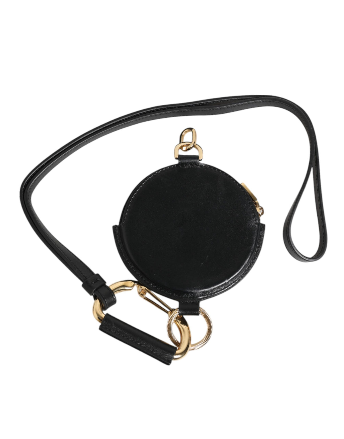 Dolce & Gabbana Zwart Rond Leren DG Logo Muntportemonnee Koord Portemonnee