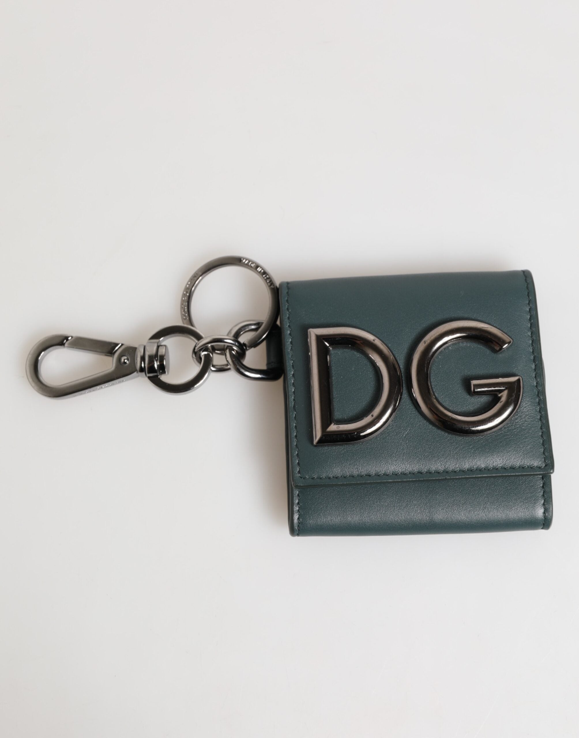 Dolce & Gabbana Dunkelgrünes Leder DG Logo Münzbeutel Tasche Charm Wallet