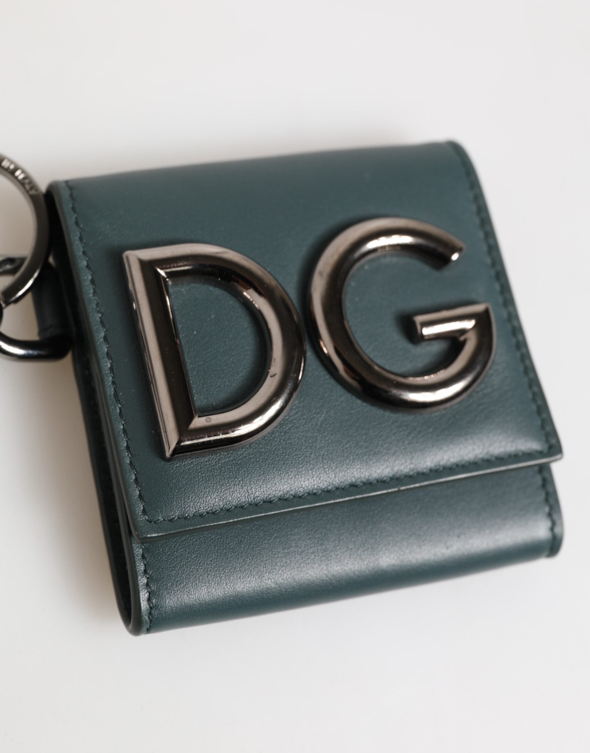 Dolce & Gabbana Dunkelgrünes Leder DG Logo Münzbeutel Tasche Charm Wallet