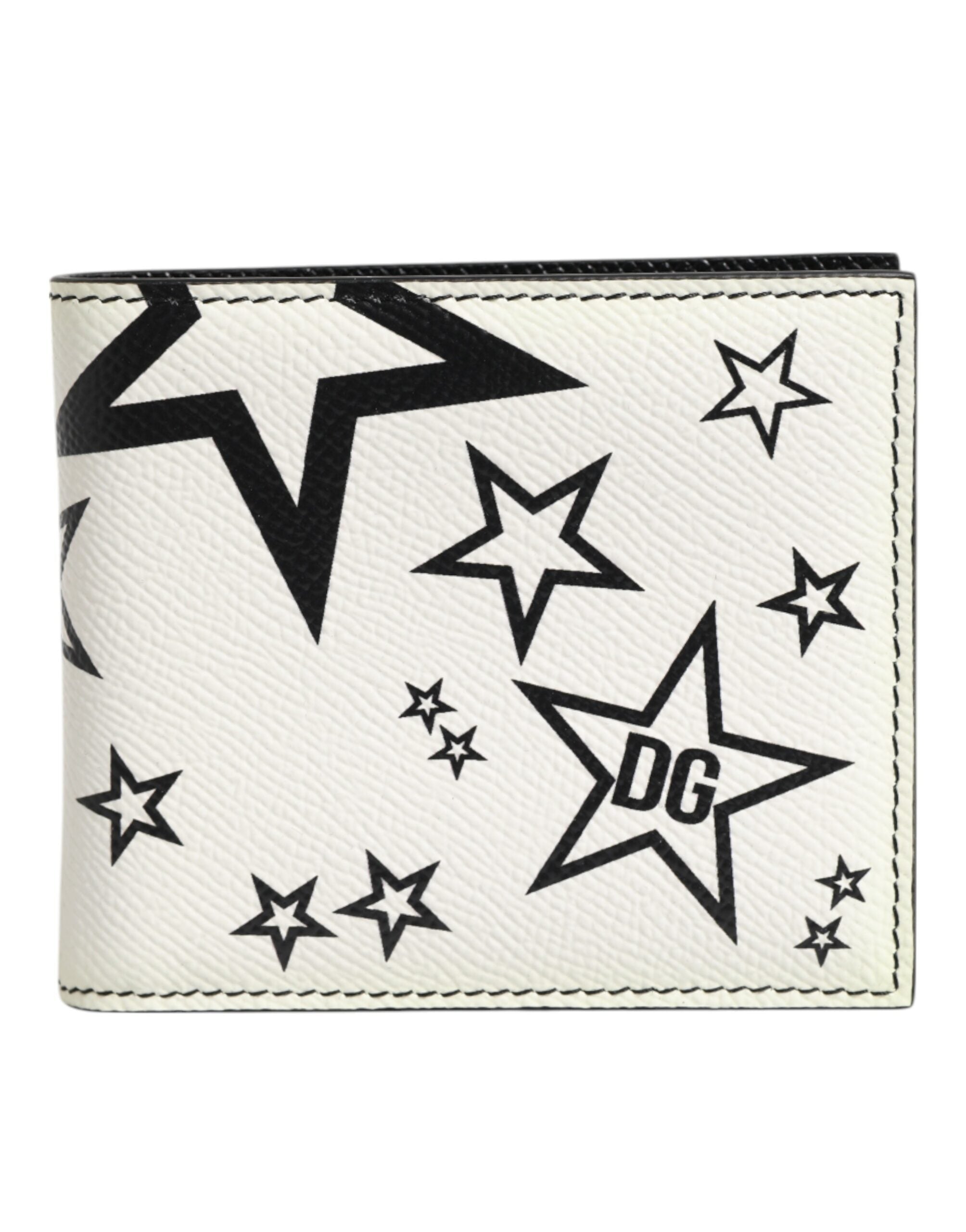 Dolce & Gabbana Weißes Leder DG Star Logo Bifold Kartenhalter Geldbörse