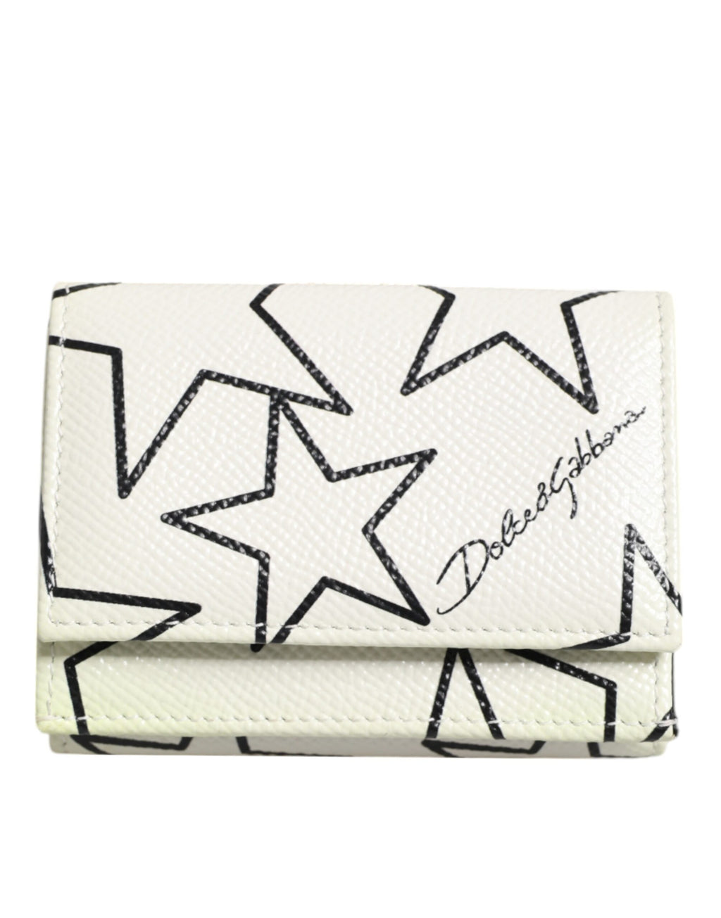 Dolce & Gabbana Weißes Leder Trifold DG Star Print Karteninhaber Brieftasche