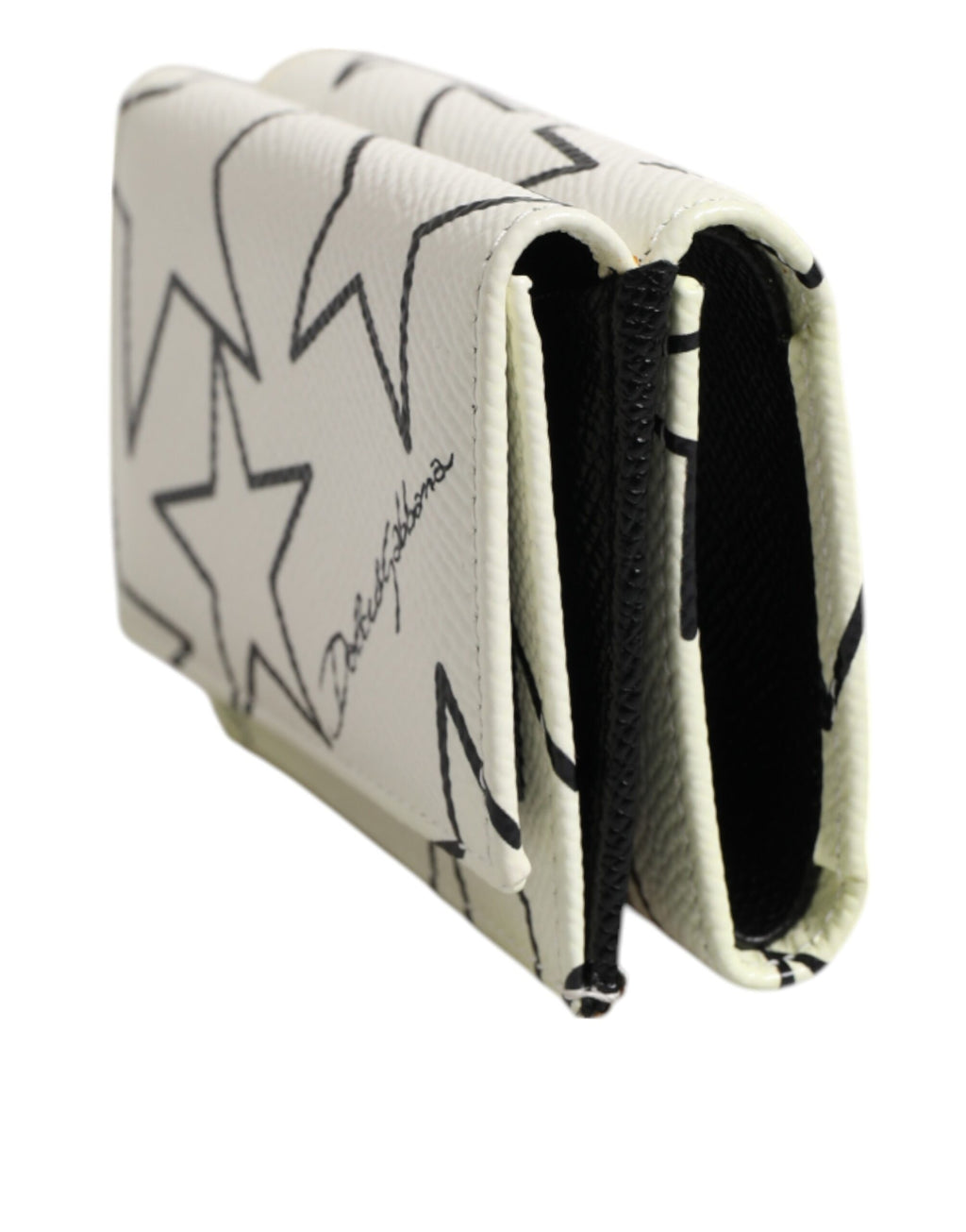 Dolce & Gabbana Weißes Leder Trifold DG Star Print Karteninhaber Brieftasche