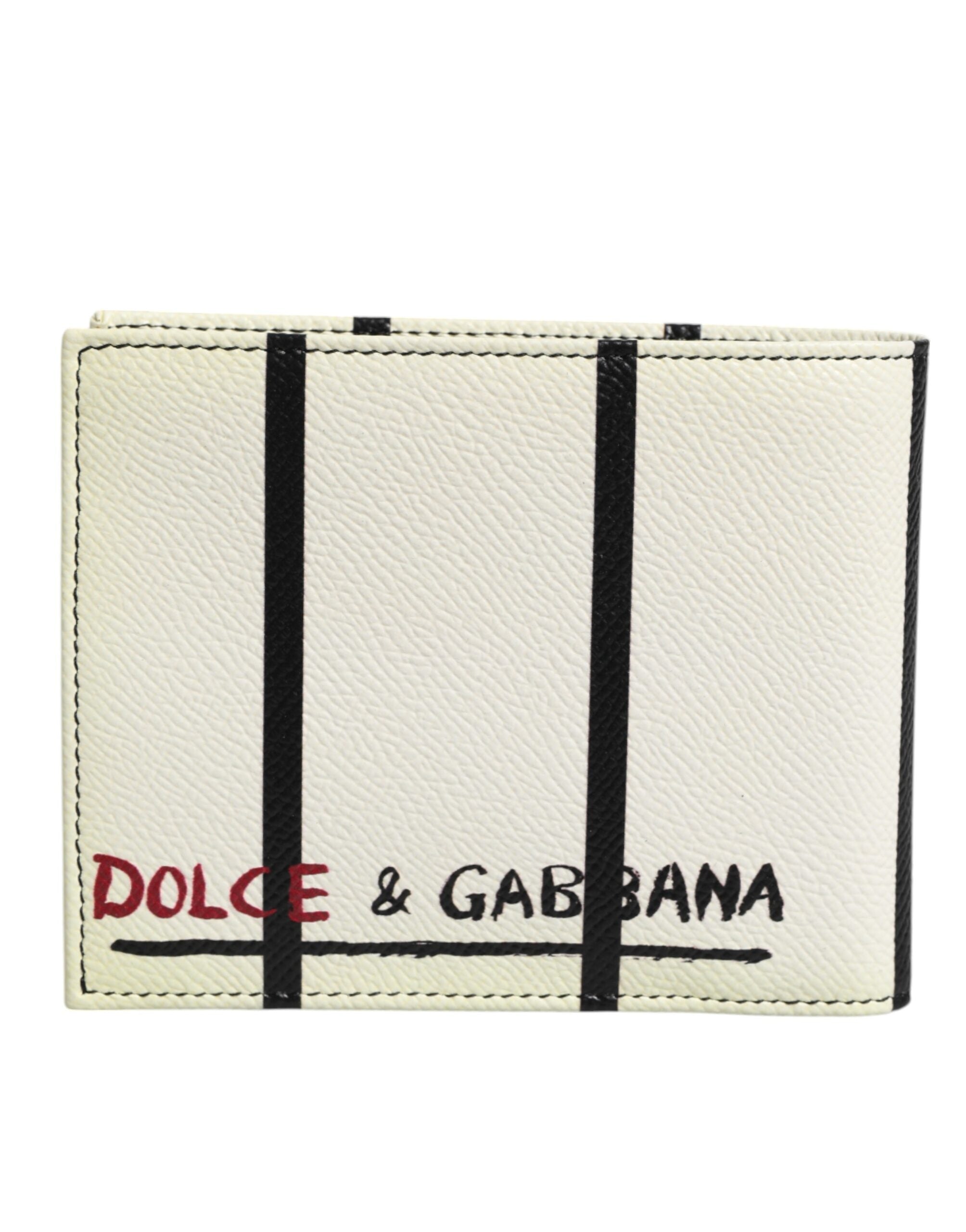 Dolce & Gabbana Weißes Leder DG Crown Royals Bifold Card Holder Wallet