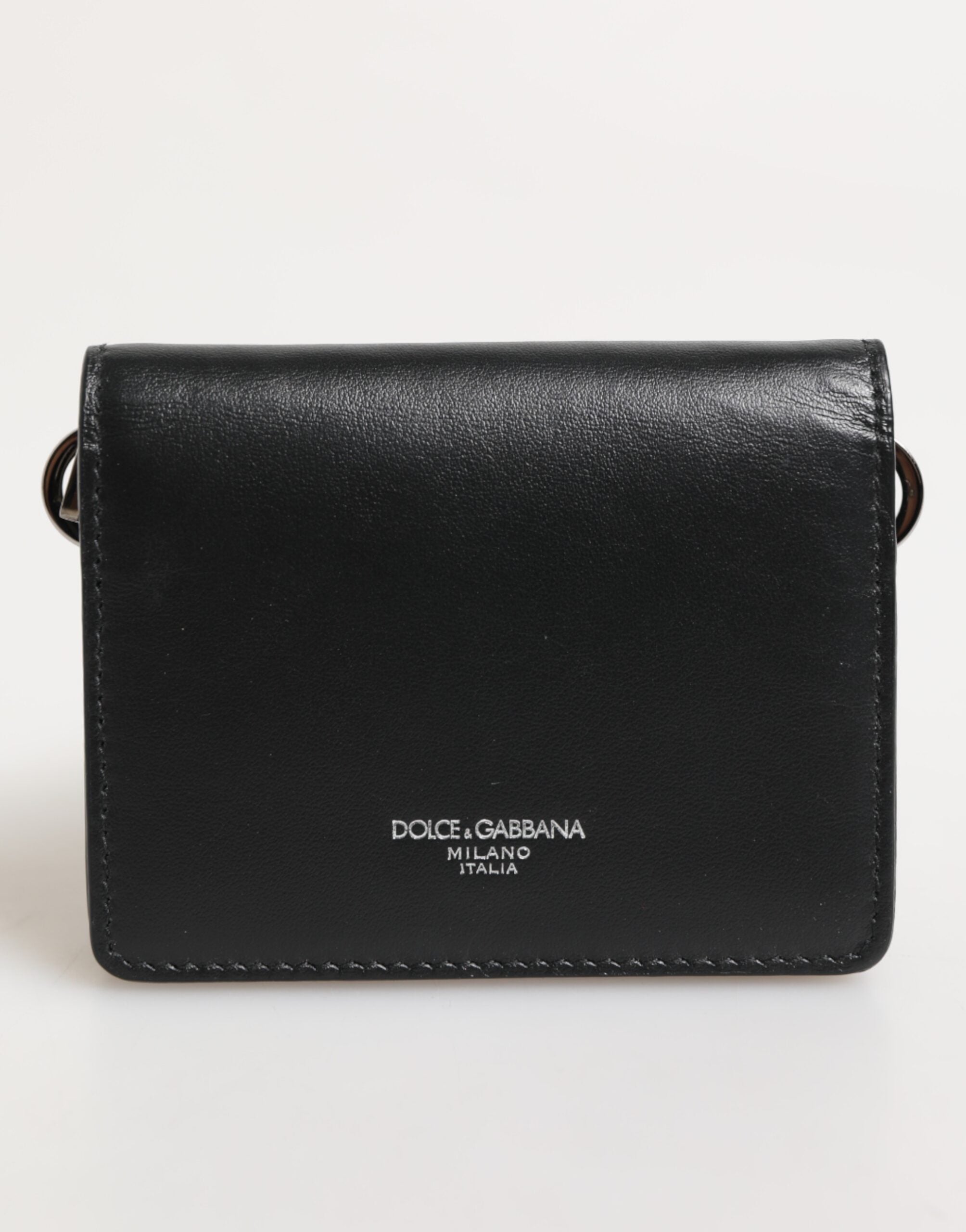 Dolce & Gabbana Schwarzes Leder DG Logo Bifold Karteninhaber Herren Borse Brieftasche