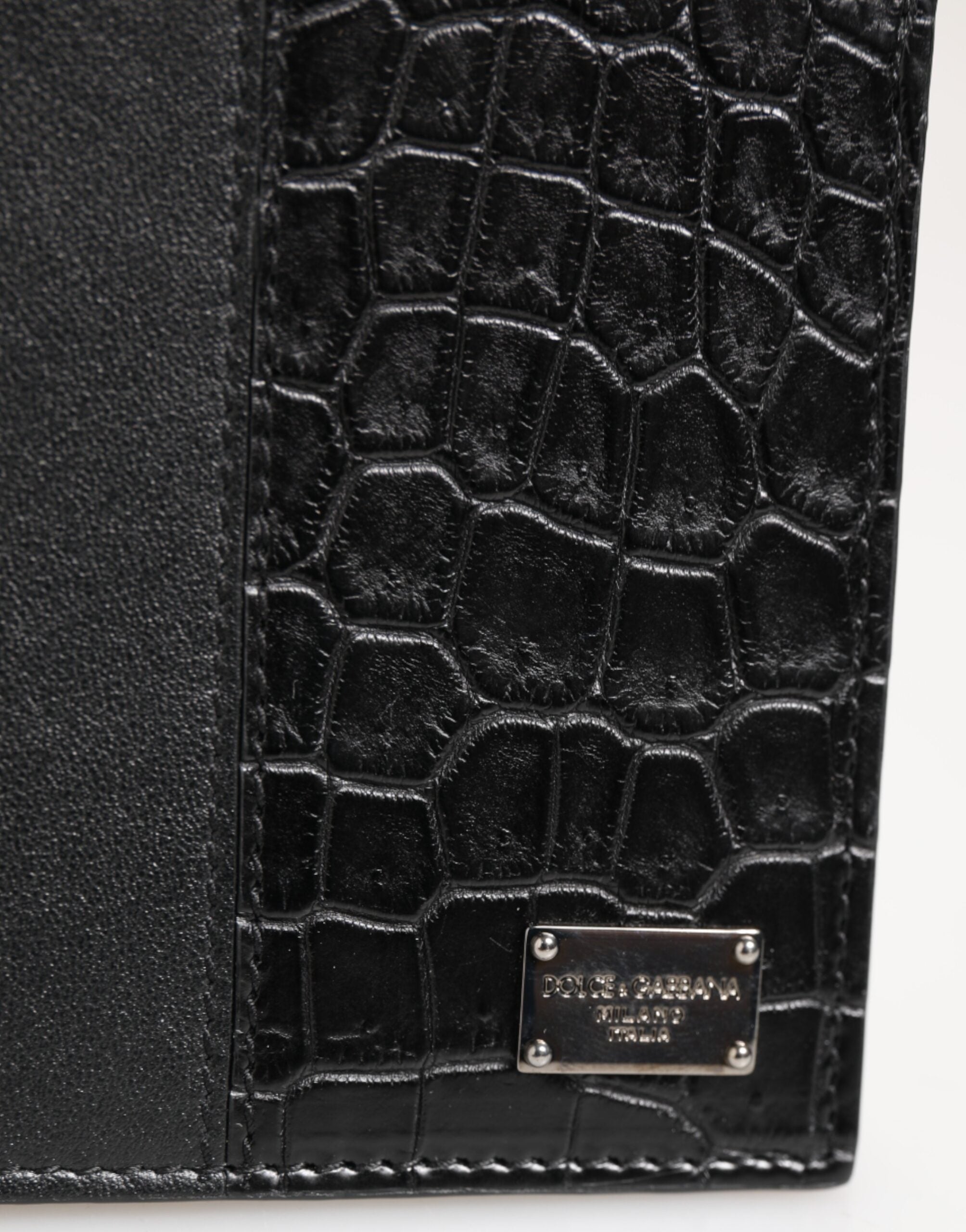 Dolce & Gabbana Schwarzes exotisches Leder Bifold Kartenhalter Männer Brieftasche