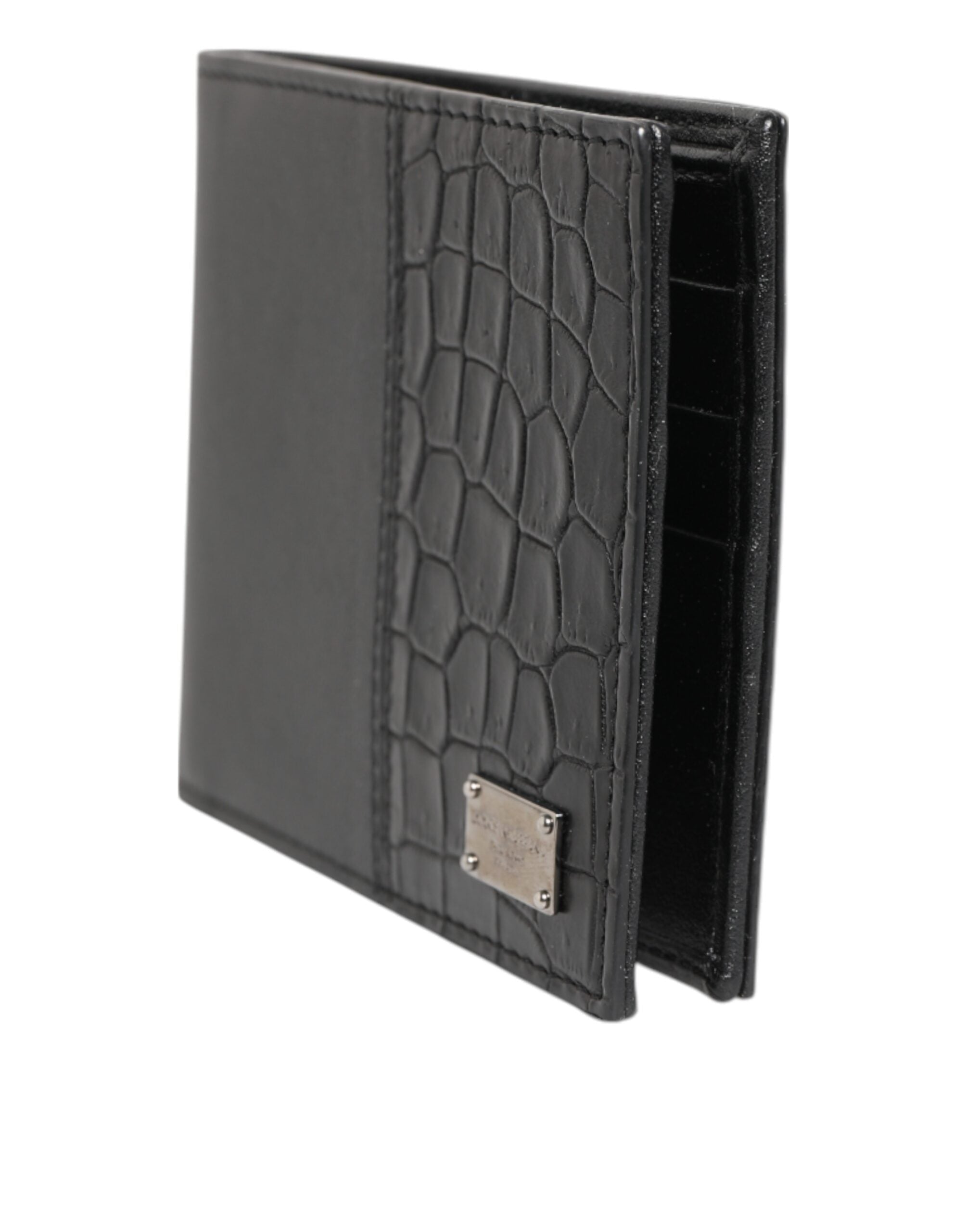 Dolce & Gabbana Schwarzes exotisches Leder Bifold Kartenhalter Männer Brieftasche