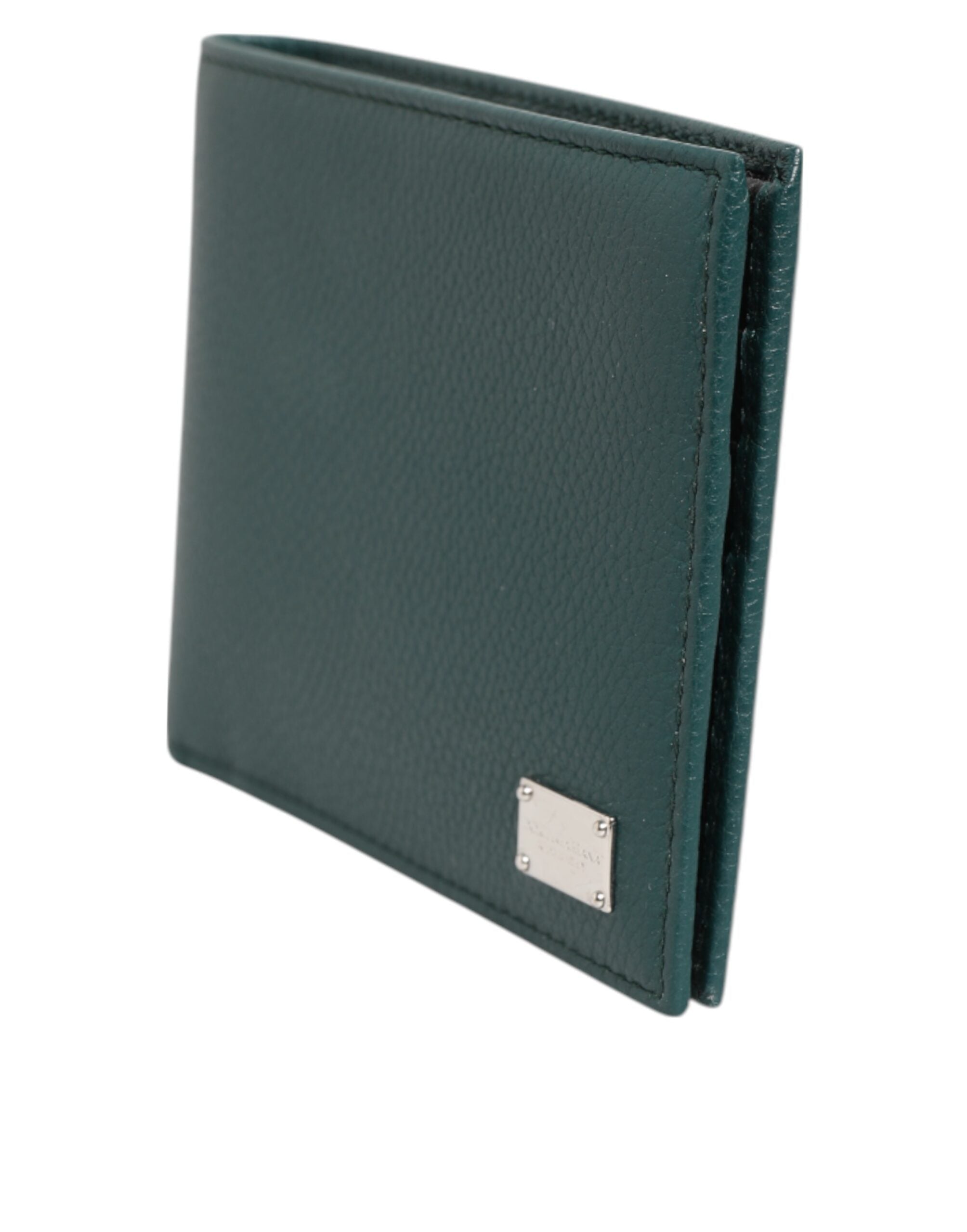 Dolce & Gabbana Grünes Leder DG Logo Gravur Bifold Card Holder Wallet