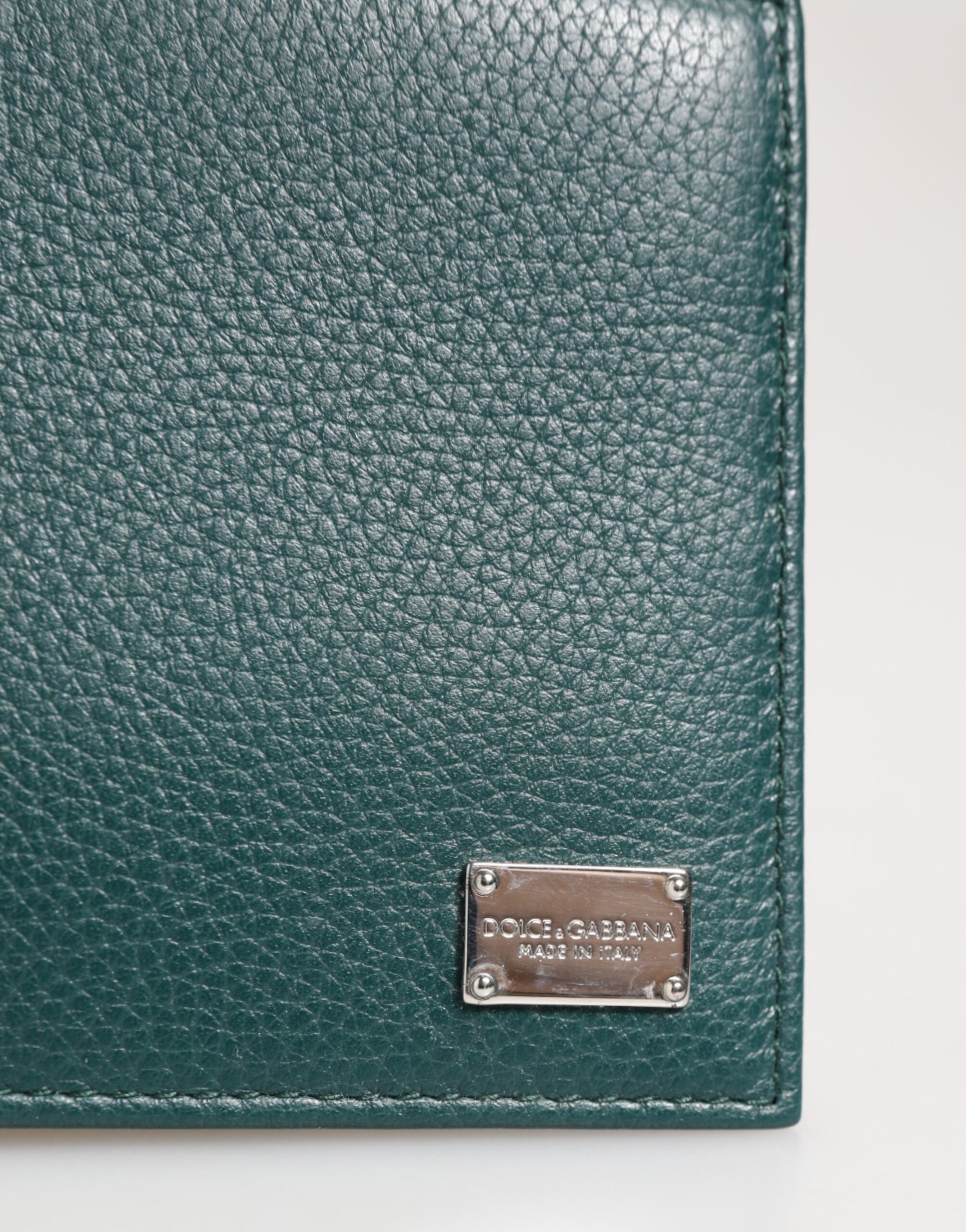 Dolce & Gabbana Grünes Leder DG Logo Gravur Bifold Card Holder Wallet