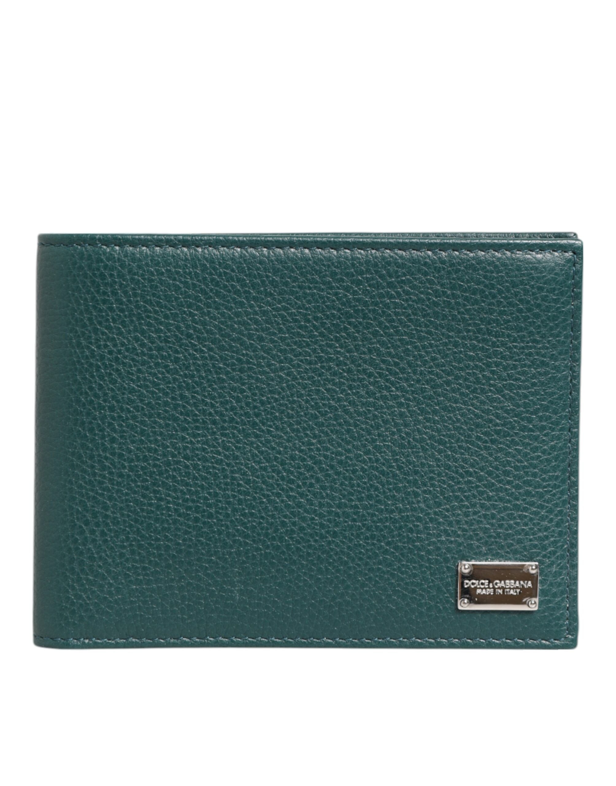 Dolce & Gabbana Grünes Leder DG Logo Plaque Bifold Card Holder Wallet
