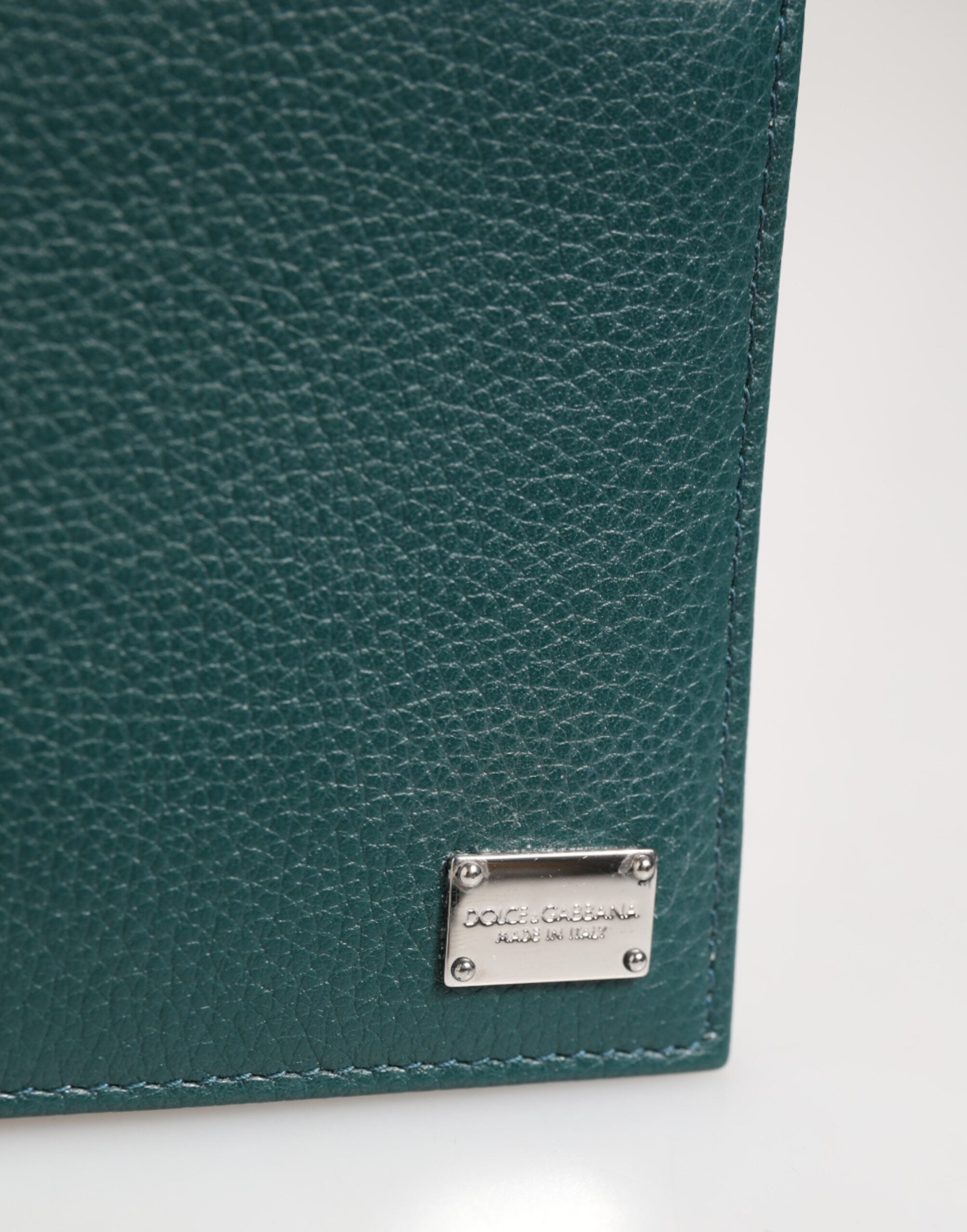 Dolce & Gabbana Grünes Leder DG Logo Plaque Bifold Card Holder Wallet