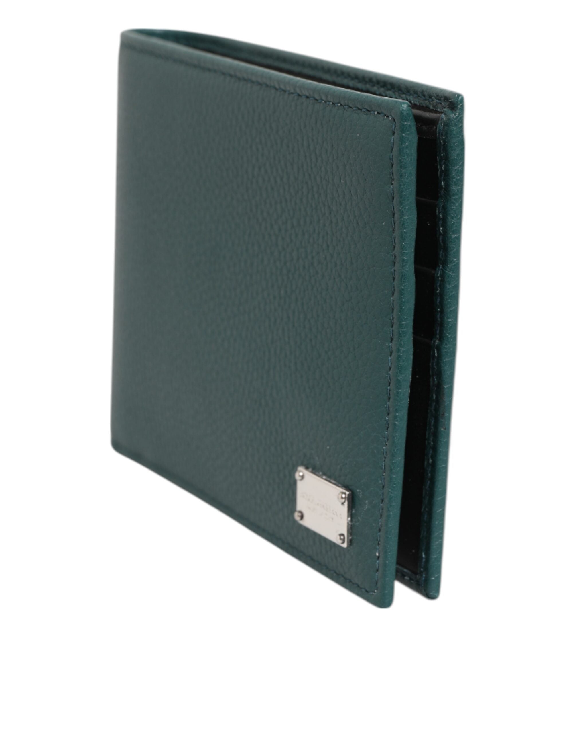 Dolce & Gabbana Grünes Leder DG Logo Plaque Bifold Card Holder Wallet