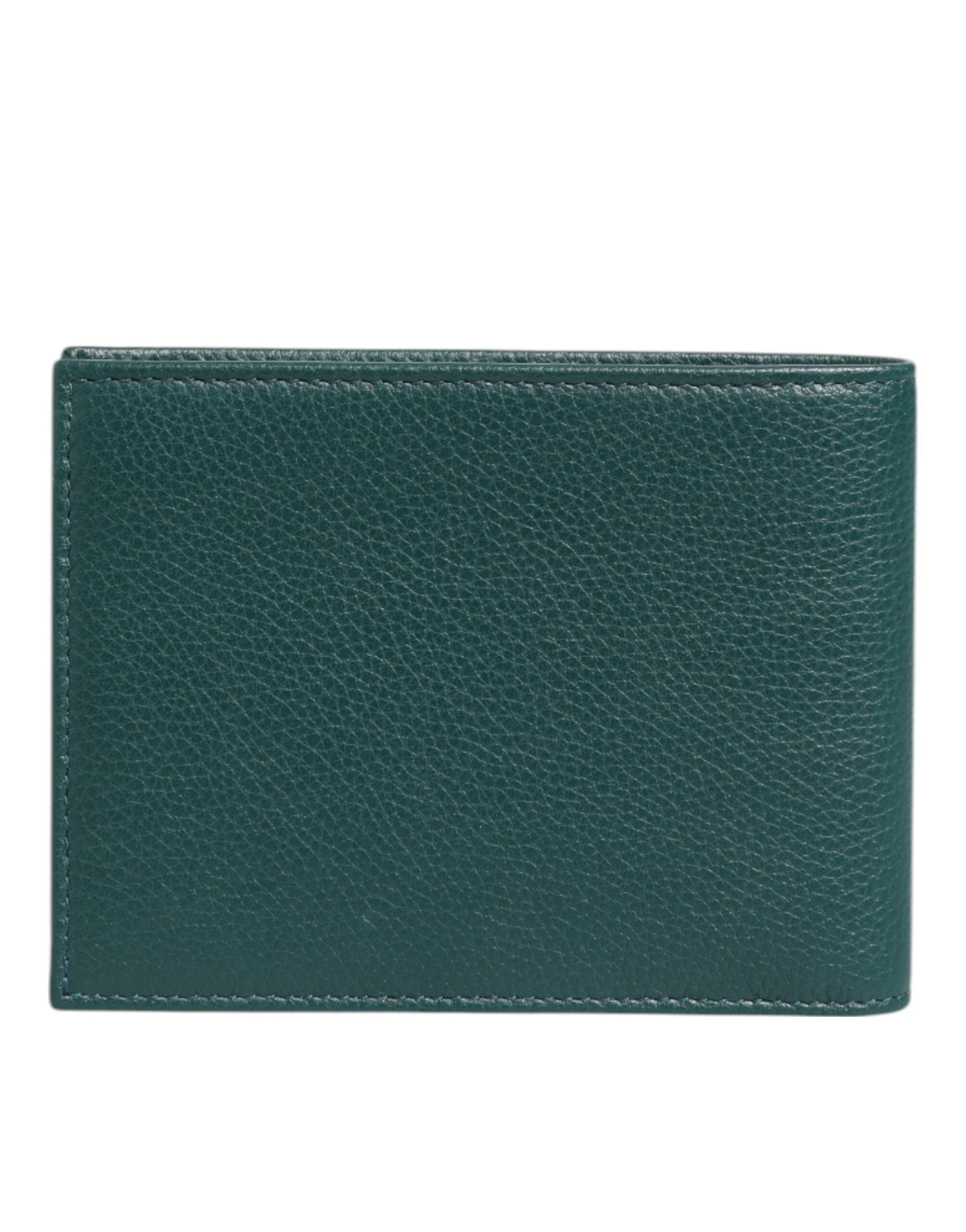 Dolce & Gabbana Grünes Leder DG Logo Plaque Bifold Card Holder Wallet