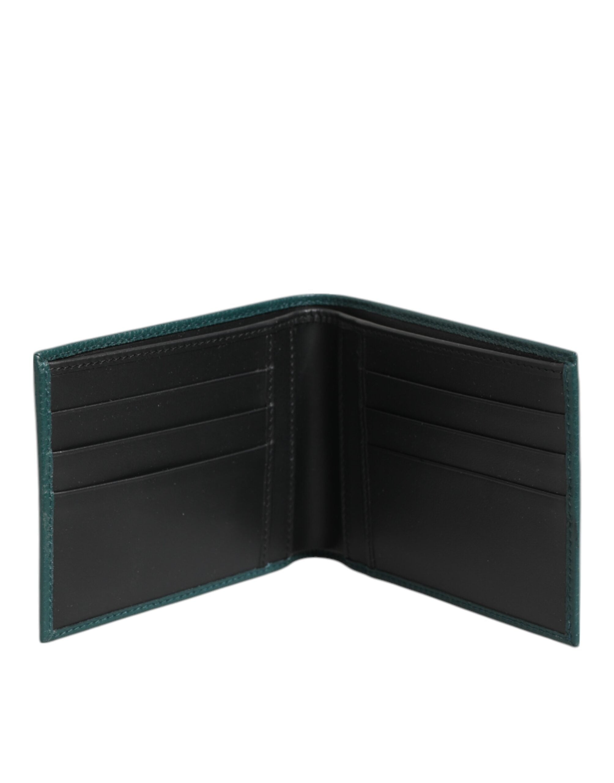 Dolce & Gabbana Grünes Leder DG Logo Plaque Bifold Card Holder Wallet