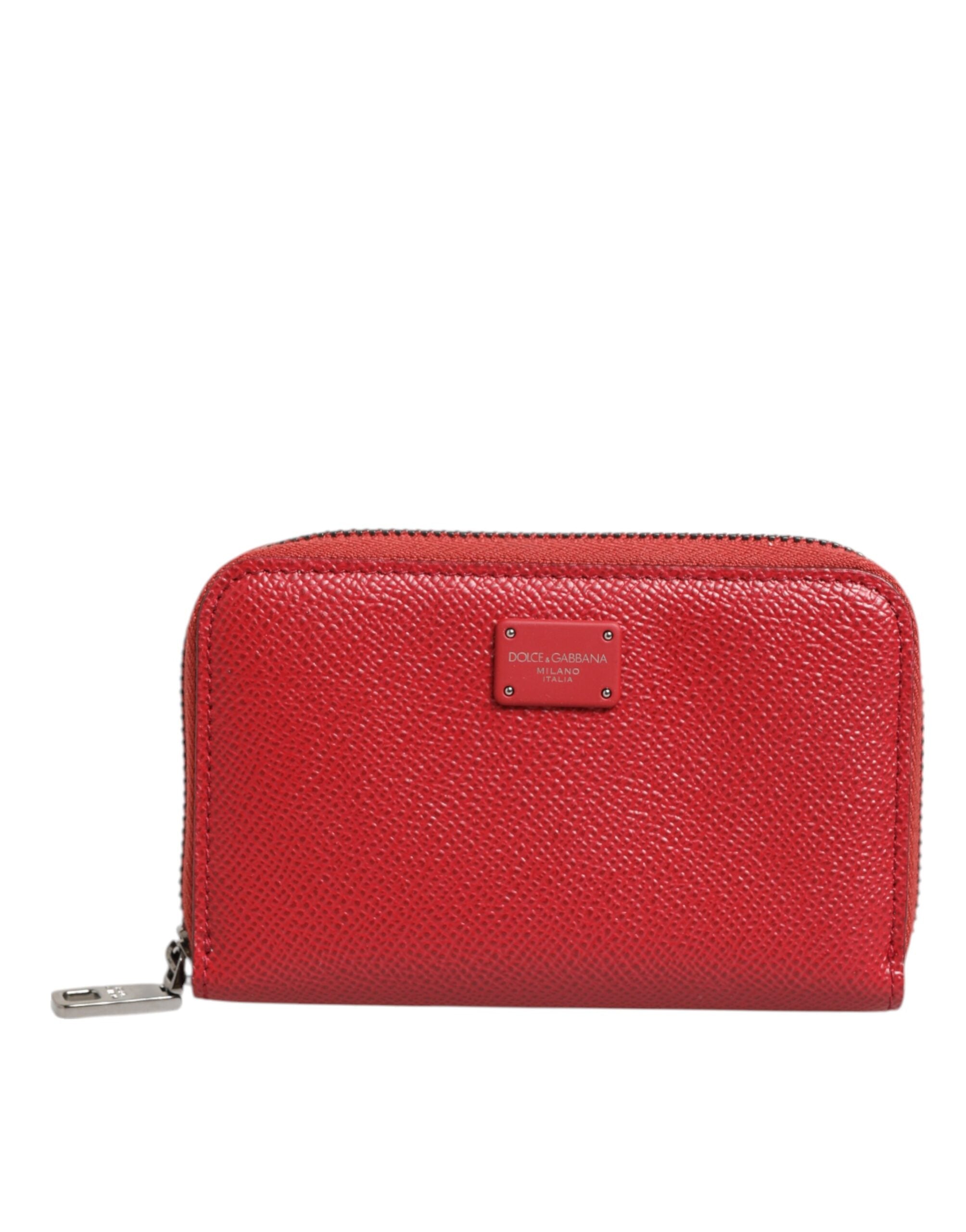 Dolce & Gabbana Rotes Leder Zip um Logo Plaque Männer Münze Geldbörse Brieftasche