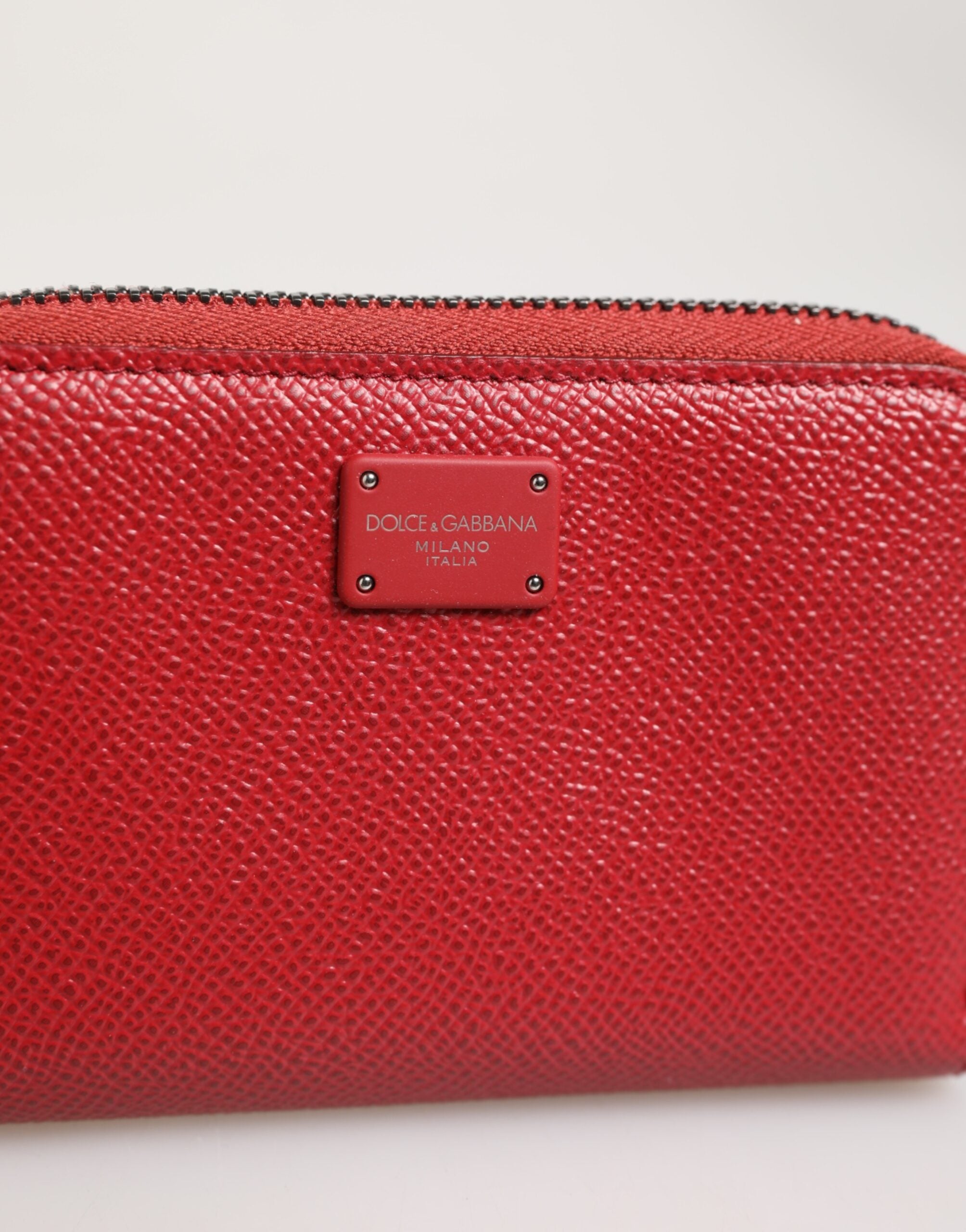 Dolce & Gabbana Rotes Leder Zip um Logo Plaque Männer Münze Geldbörse Brieftasche