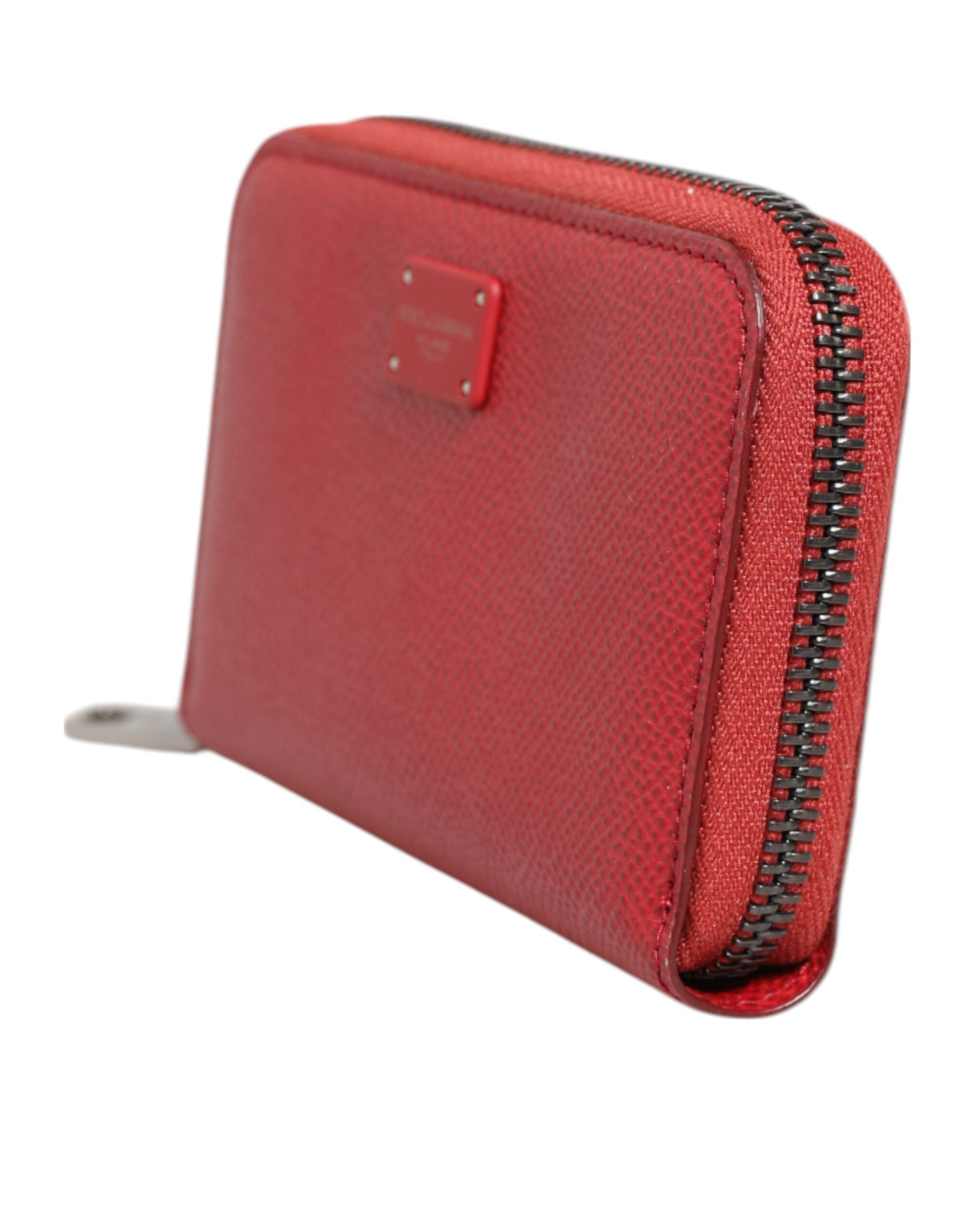Dolce & Gabbana Rotes Leder Zip um Logo Plaque Männer Münze Geldbörse Brieftasche