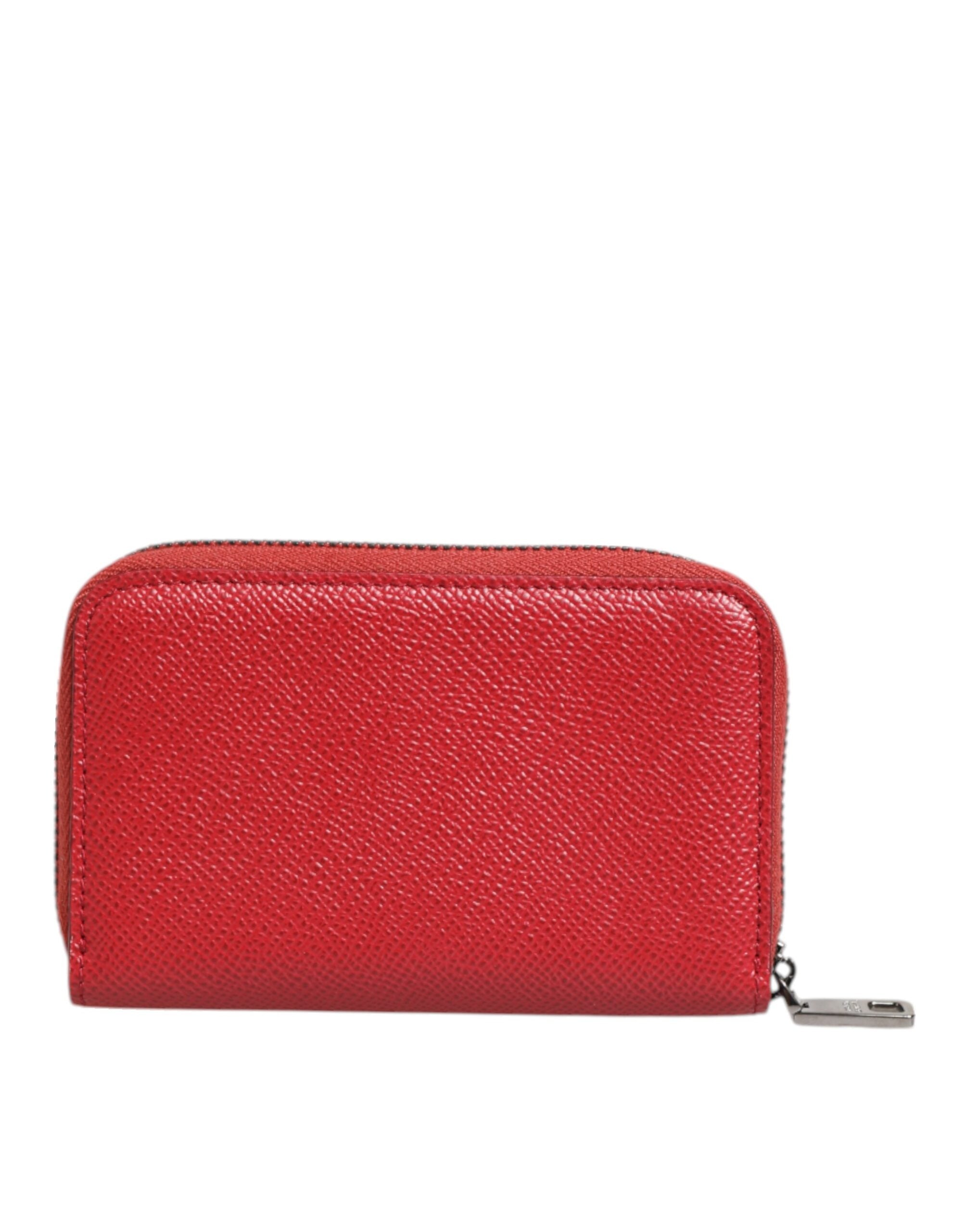 Dolce & Gabbana Rotes Leder Zip um Logo Plaque Männer Münze Geldbörse Brieftasche