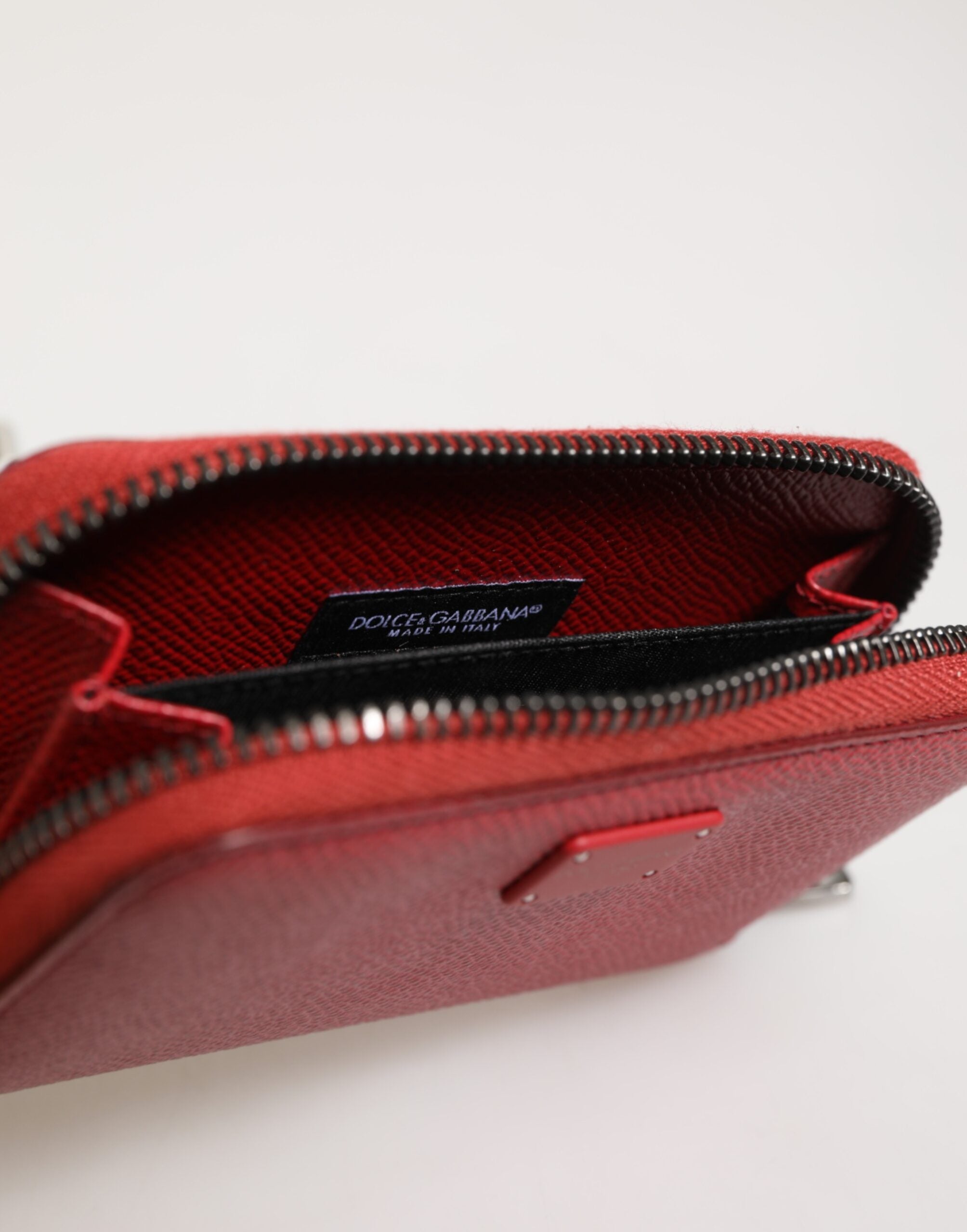 Dolce & Gabbana Rotes Leder Zip um Logo Plaque Männer Münze Geldbörse Brieftasche