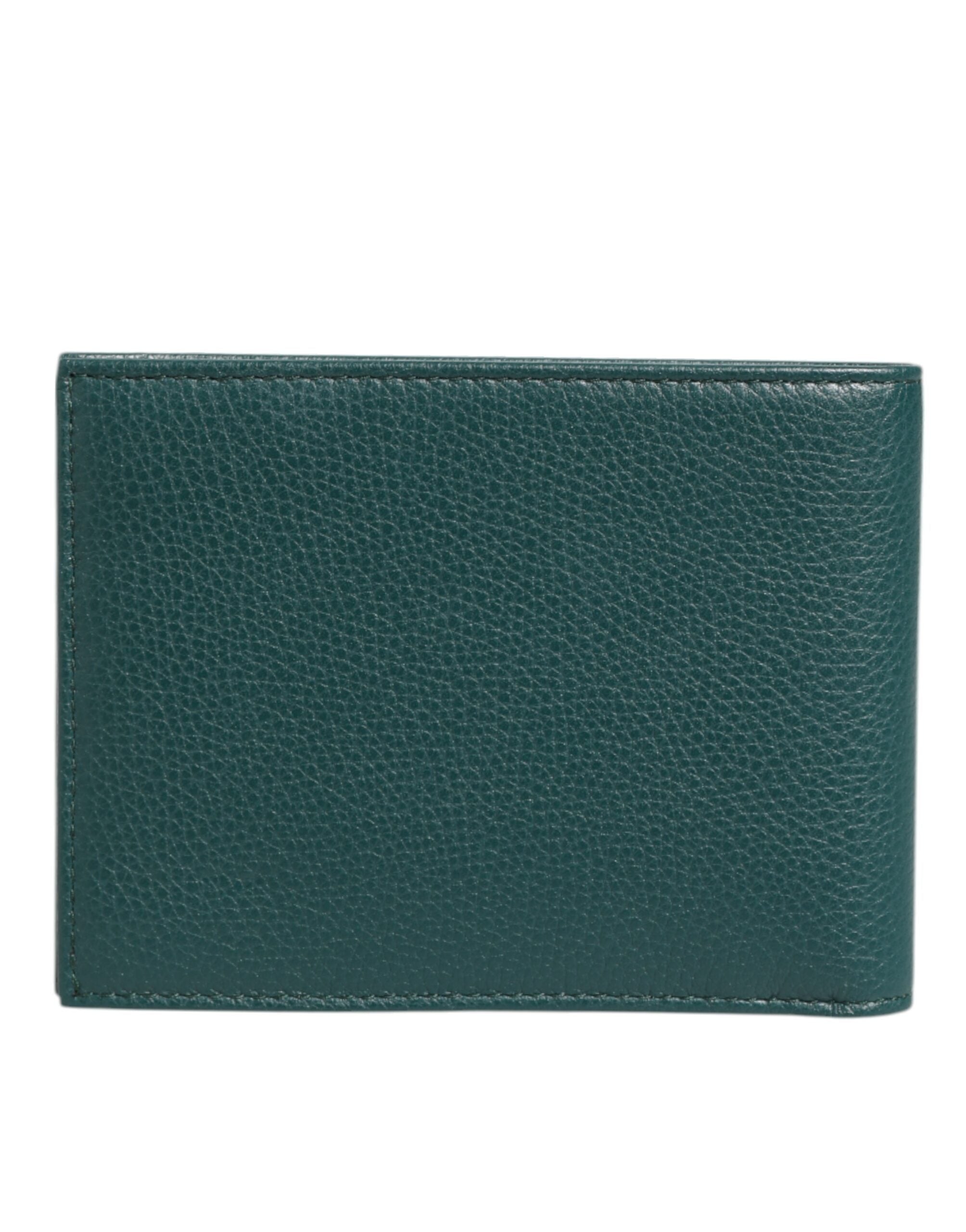Dolce & Gabbana Grünes Leder DG Logo Plaque Bifold Herren Kartenhalter Geldbörse
