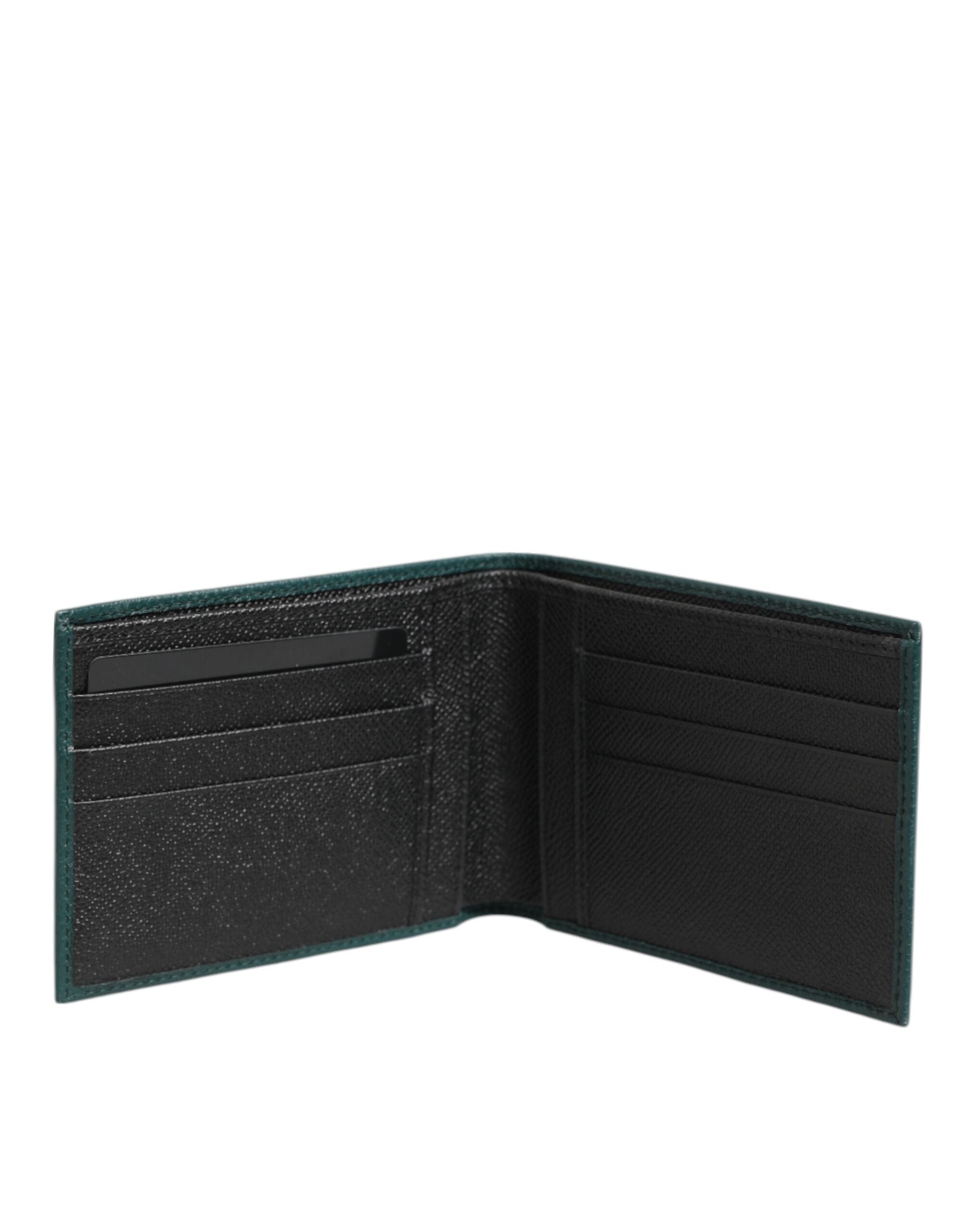 Dolce & Gabbana Grünes Leder DG Logo Plaque Bifold Herren Kartenhalter Geldbörse