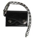 Dolce & Gabbana schwarzes Cavallo Leder Portemonnaie mit Ketten-Druckknopf und zweifachem Kartenhalter