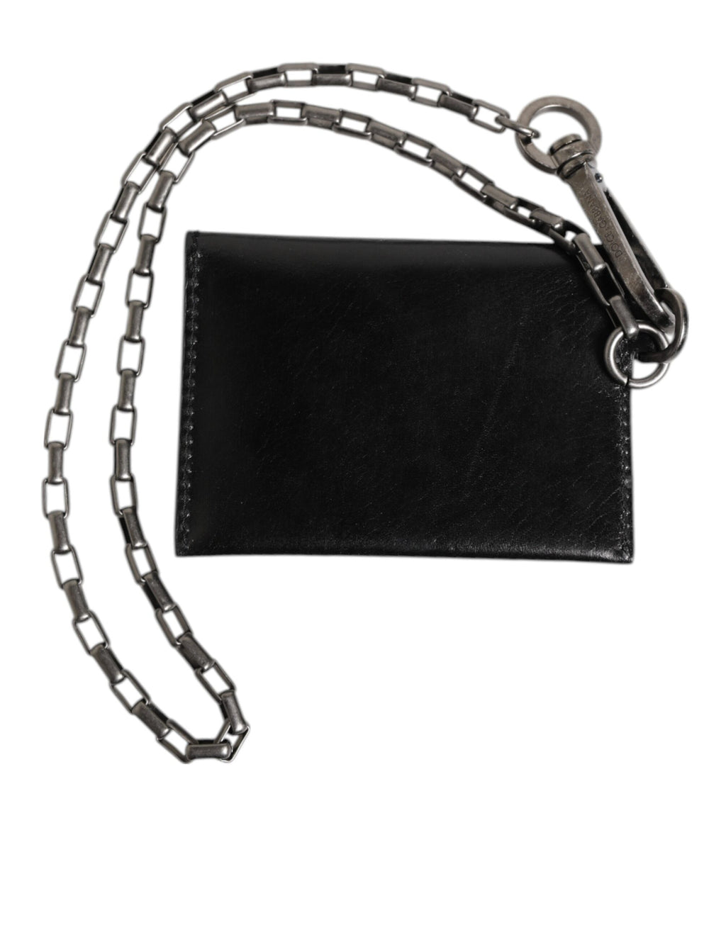 Dolce & Gabbana Schwarzes Cavallo Leder Portemonnaie Kette Snap Bifold Card Holder