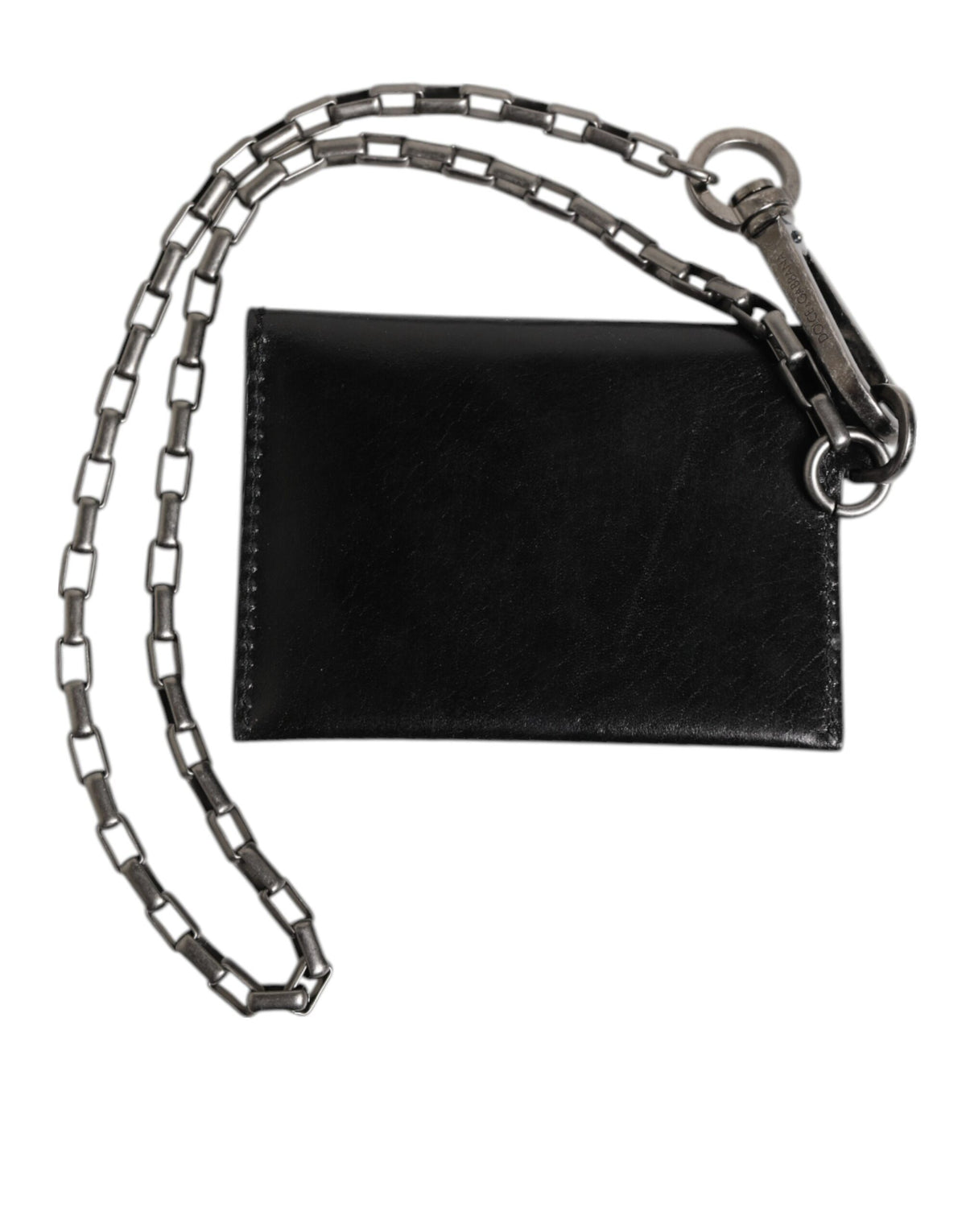 Dolce & Gabbana schwarzes Cavallo Leder Portemonnaie mit Ketten-Druckknopf und zweifachem Kartenhalter