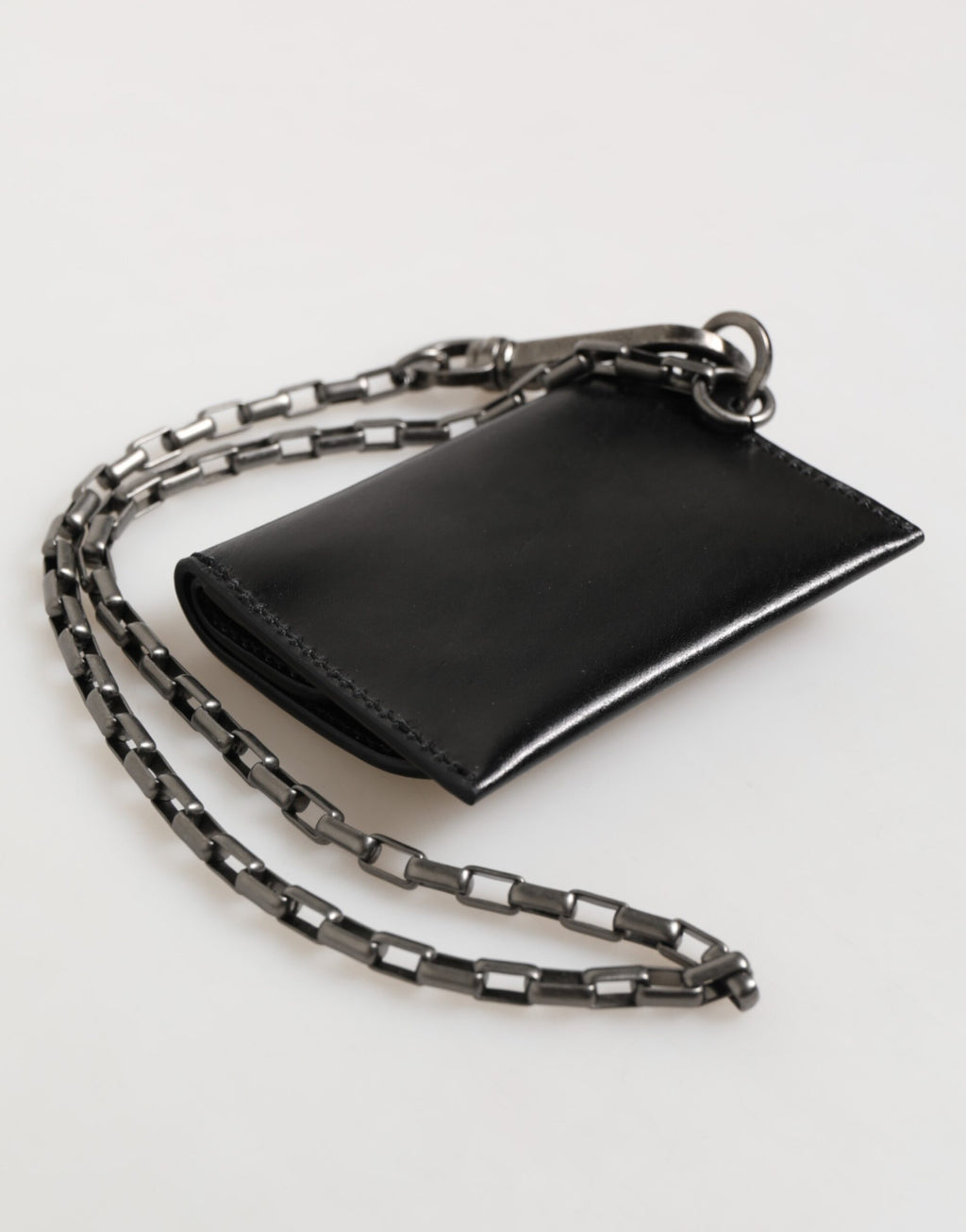 Dolce & Gabbana schwarzes Cavallo Leder Portemonnaie mit Ketten-Druckknopf und zweifachem Kartenhalter