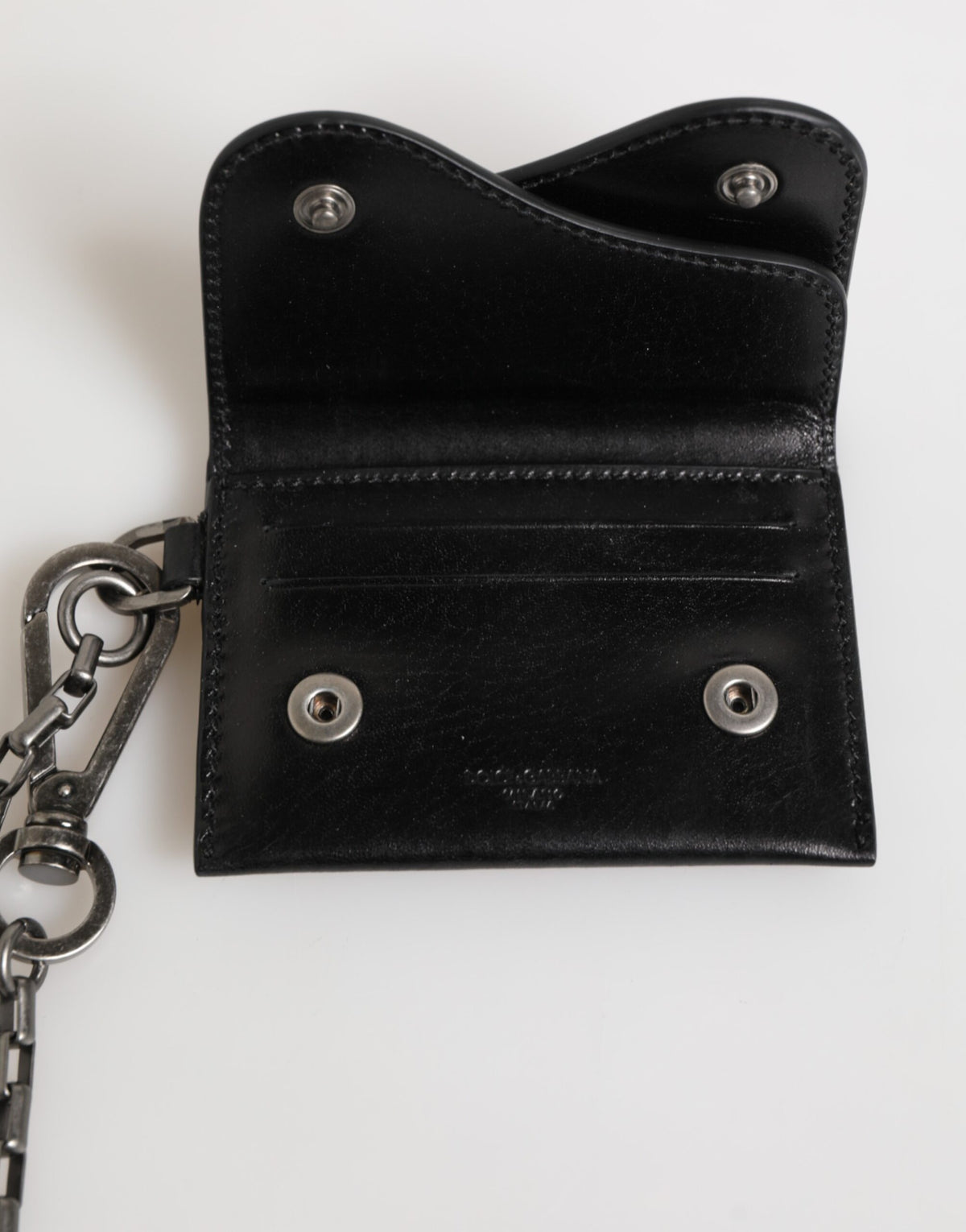 Dolce & Gabbana schwarzes Cavallo Leder Portemonnaie mit Ketten-Druckknopf und zweifachem Kartenhalter