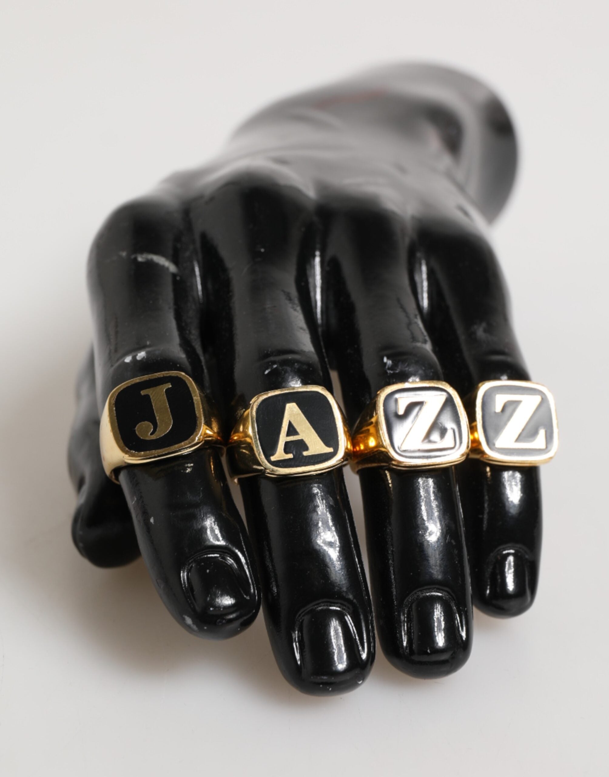 Dolce & Gabbana Gold-Ton Messing JAZZ Letter Set 4 Stück verstellbaren Ring