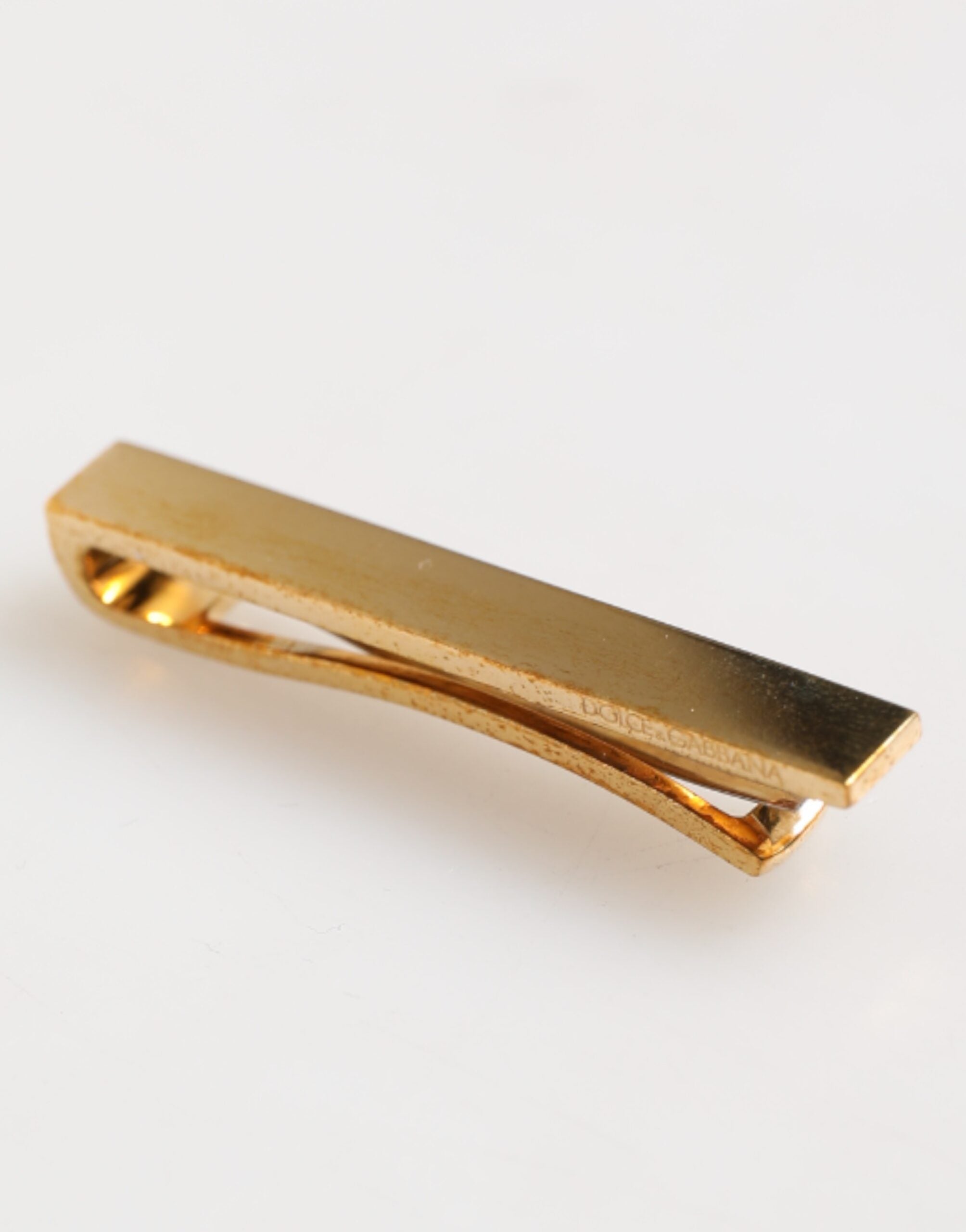 Dolce & Gabbana Gold-Ton Messing Logo Branded Männer Accessoire Krawattenklammer Bar