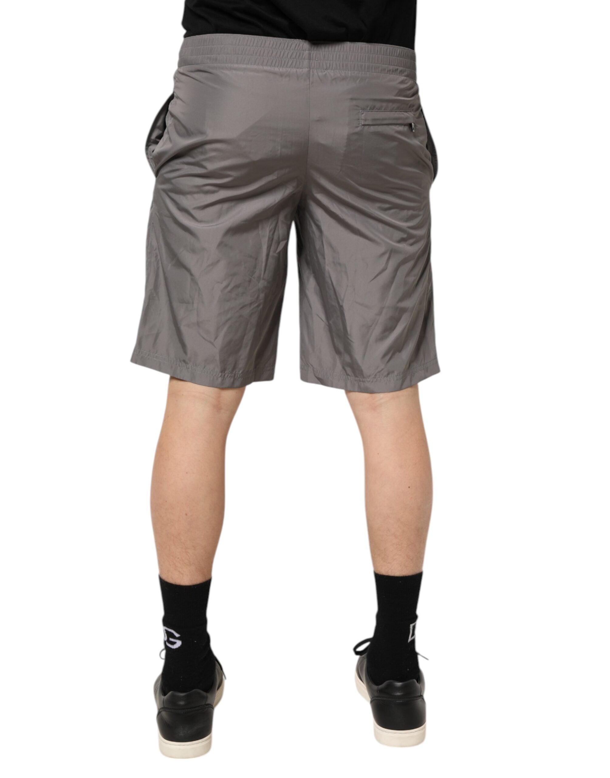 Dolce & Gabbana Hellgraue Nylon-Badeshorts mit elastischer Taille Bademode