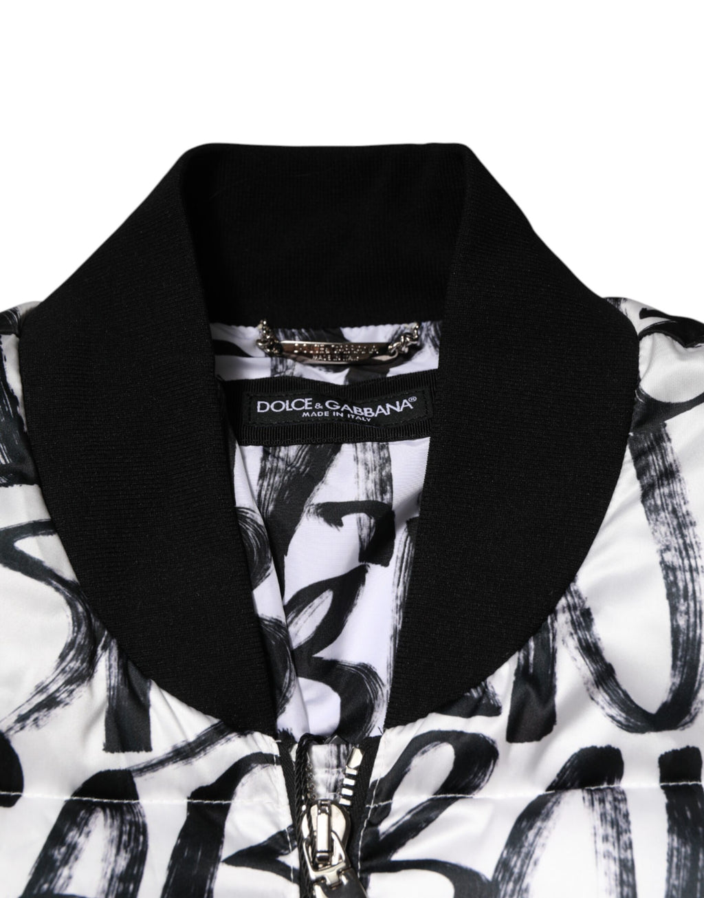 Dolce & Gabbana Weiß Schwarz Graffiti Logo Puffer Bomberjacke