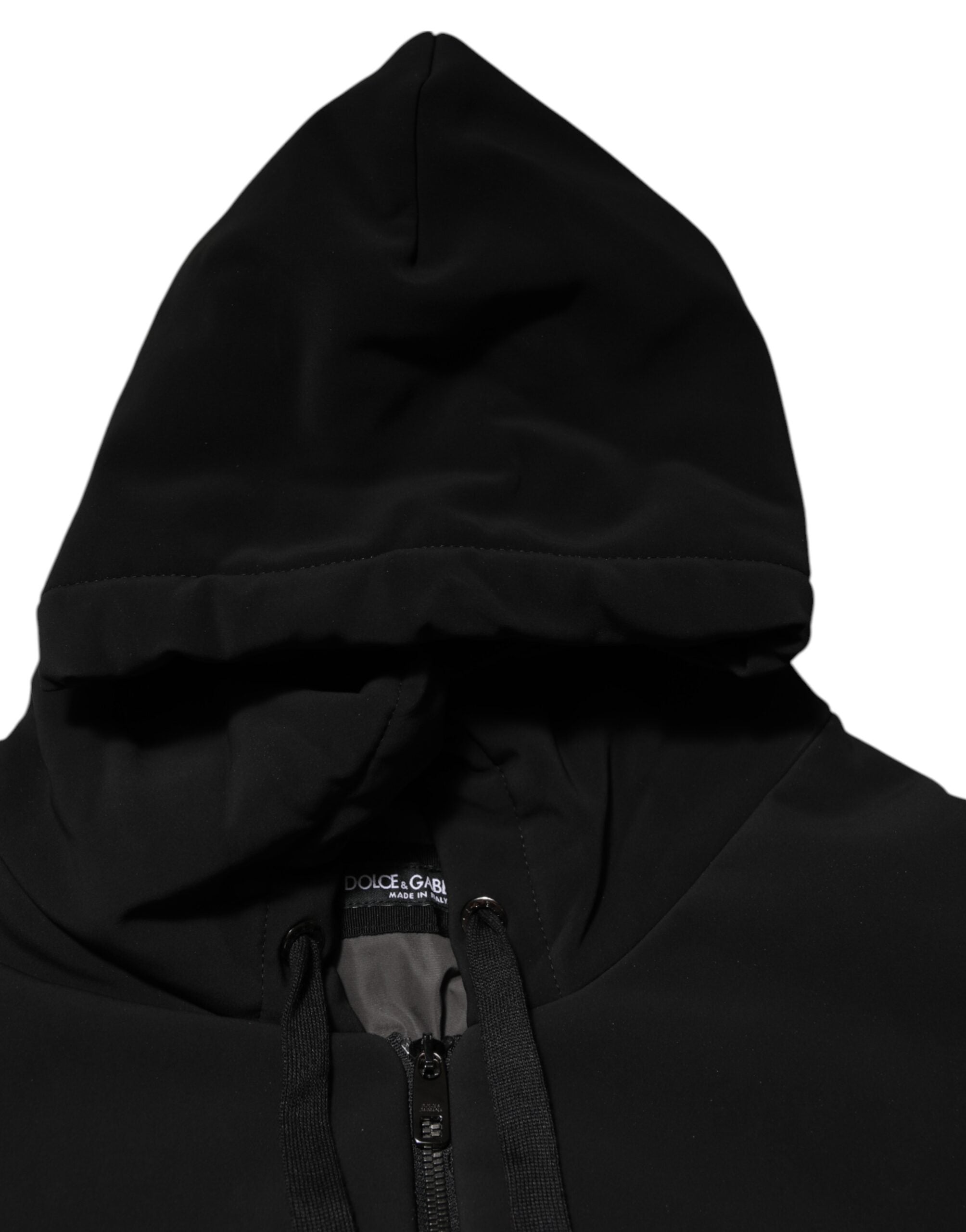 Dolce & Gabbana Kapuzenjacke mit gesteppten Nietenärmeln aus schwarzer Baumwolle