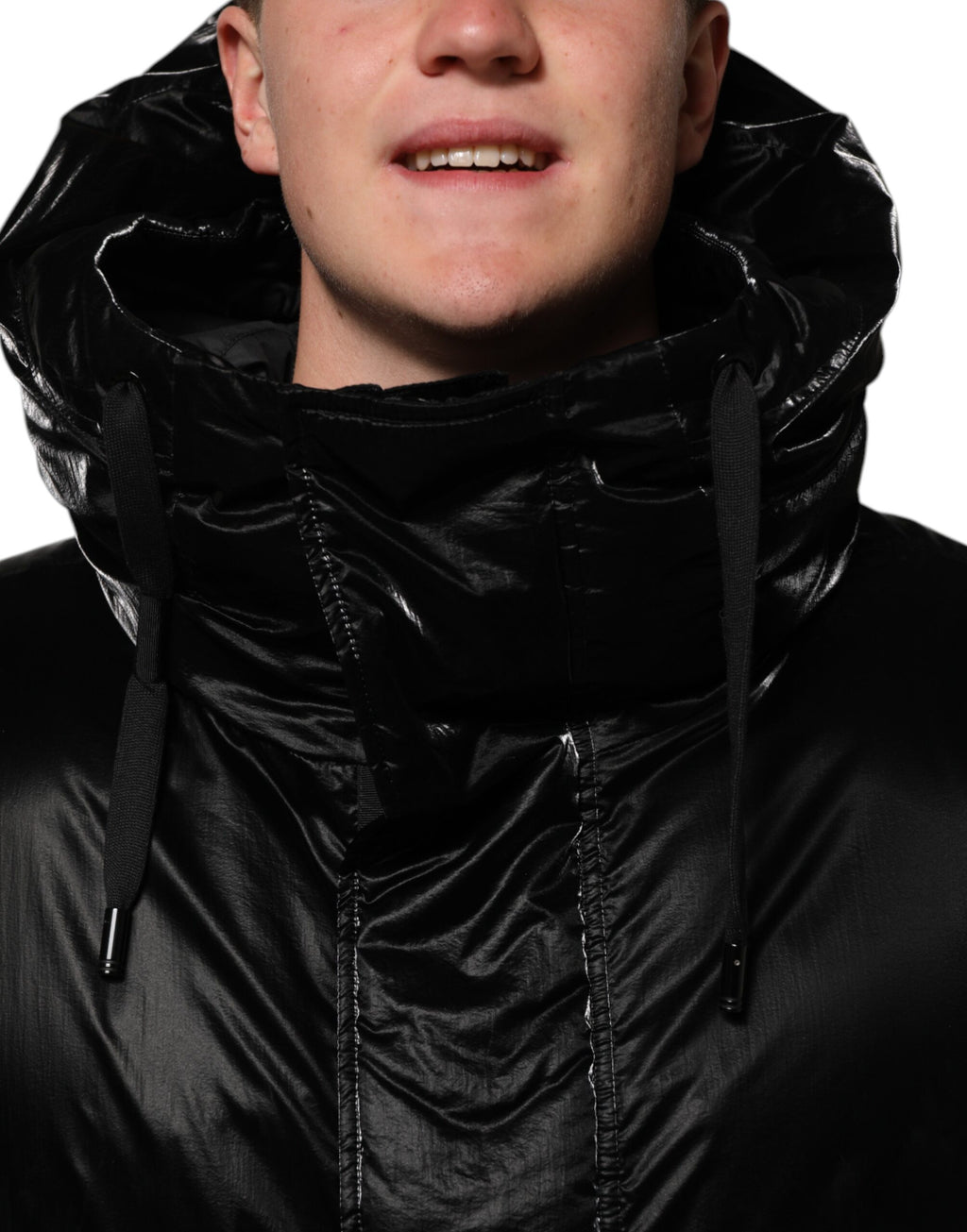 Dolce & Gabbana Schwarze Logo-Steppjacke mit Kapuze und Reißverschluss